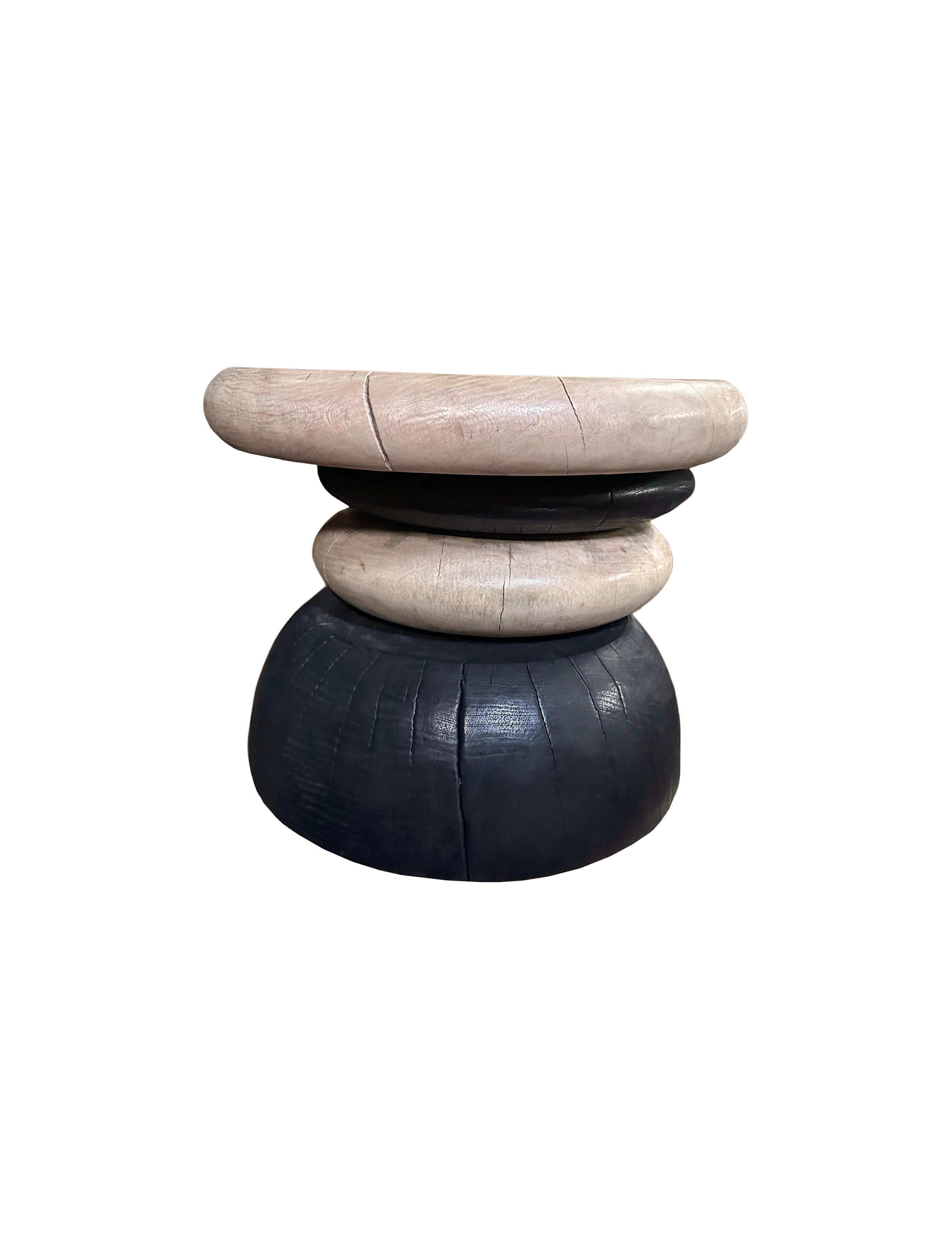 Indonesian Sculptural Side Table Crafted from Mango Wood, Burnt & Natural Finish For Sale
