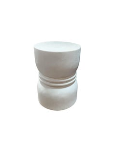 Sculptural Side Table Crafted from Mango Wood, White Finish