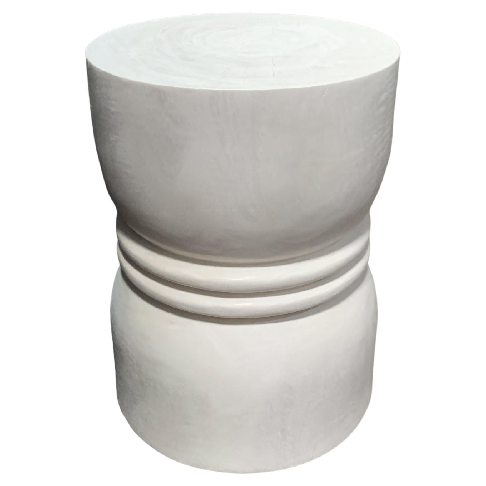 Sculptural Side Table Crafted from Mango Wood, White Finish