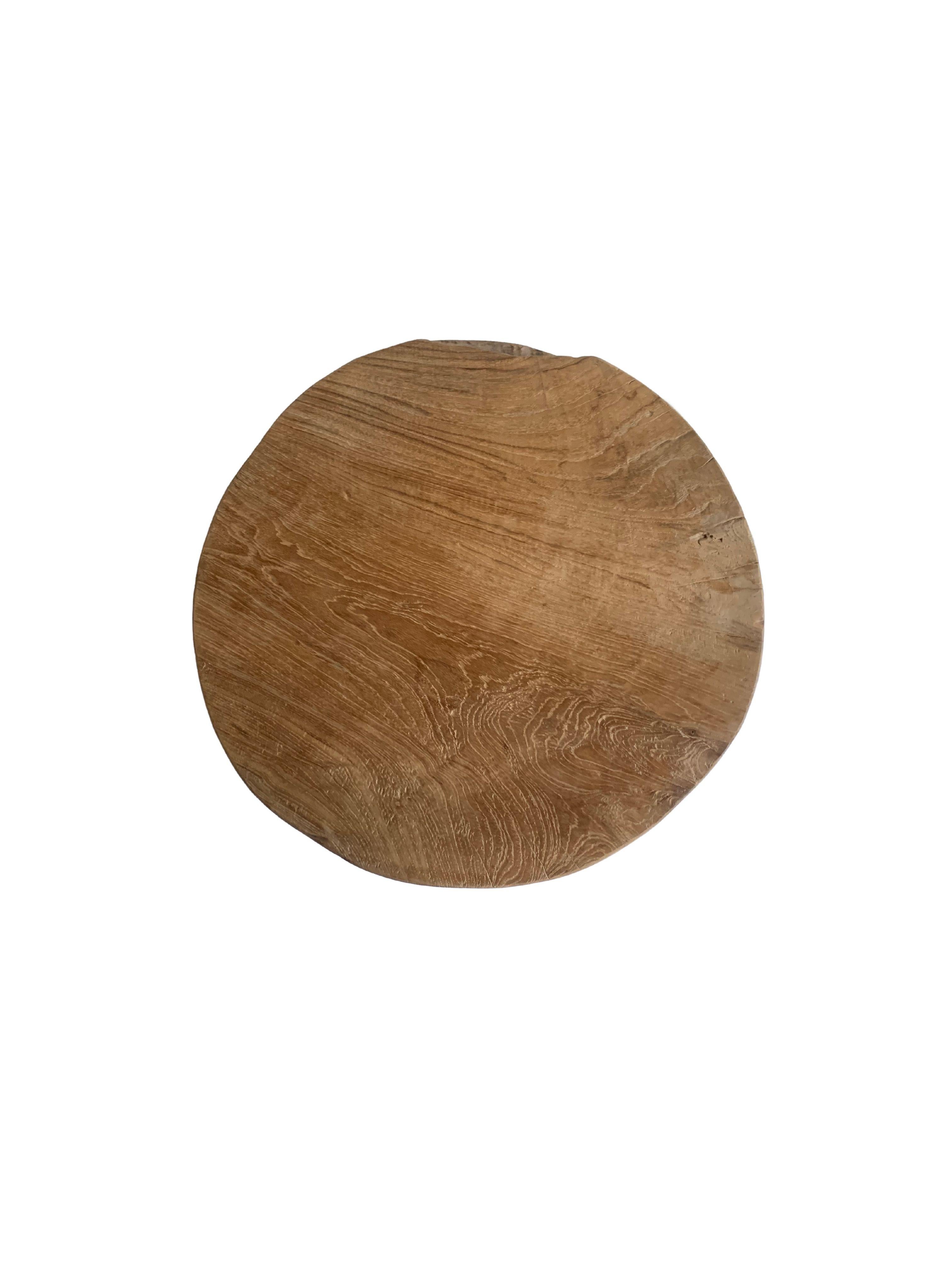 Hand-Crafted Sculptural Side Table Crafted from Round Solid Teak Wood Slabs