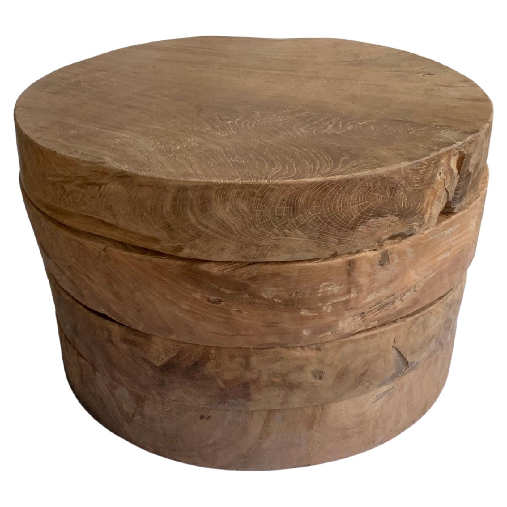 Sculptural Side Table Crafted from Round Solid Teak Wood Slabs