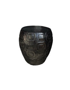 Sculptural Side Table Crafted from Solid Mango Wood Burnt Black Finish