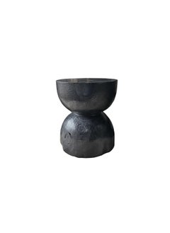 Sculptural Side Table Crafted from Solid Mango Wood Burnt Black Finish