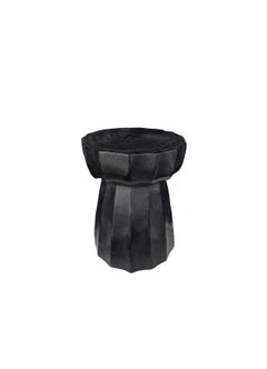Sculptural Side Table Crafted from Solid Mango Wood Burnt Black Finish