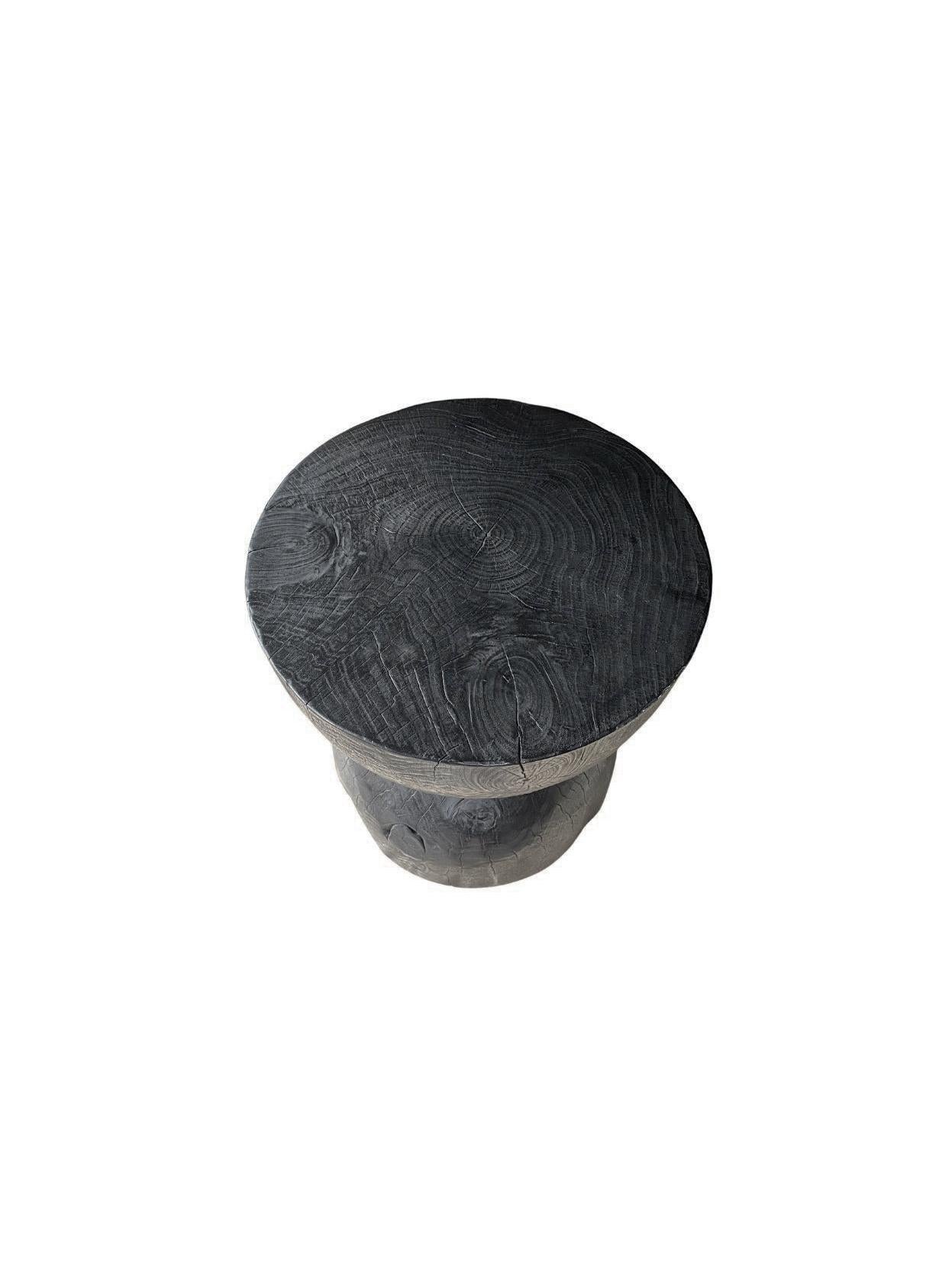 Indonesian Sculptural Side Table Crafted from Solid Mango Wood Burnt Black Finish For Sale