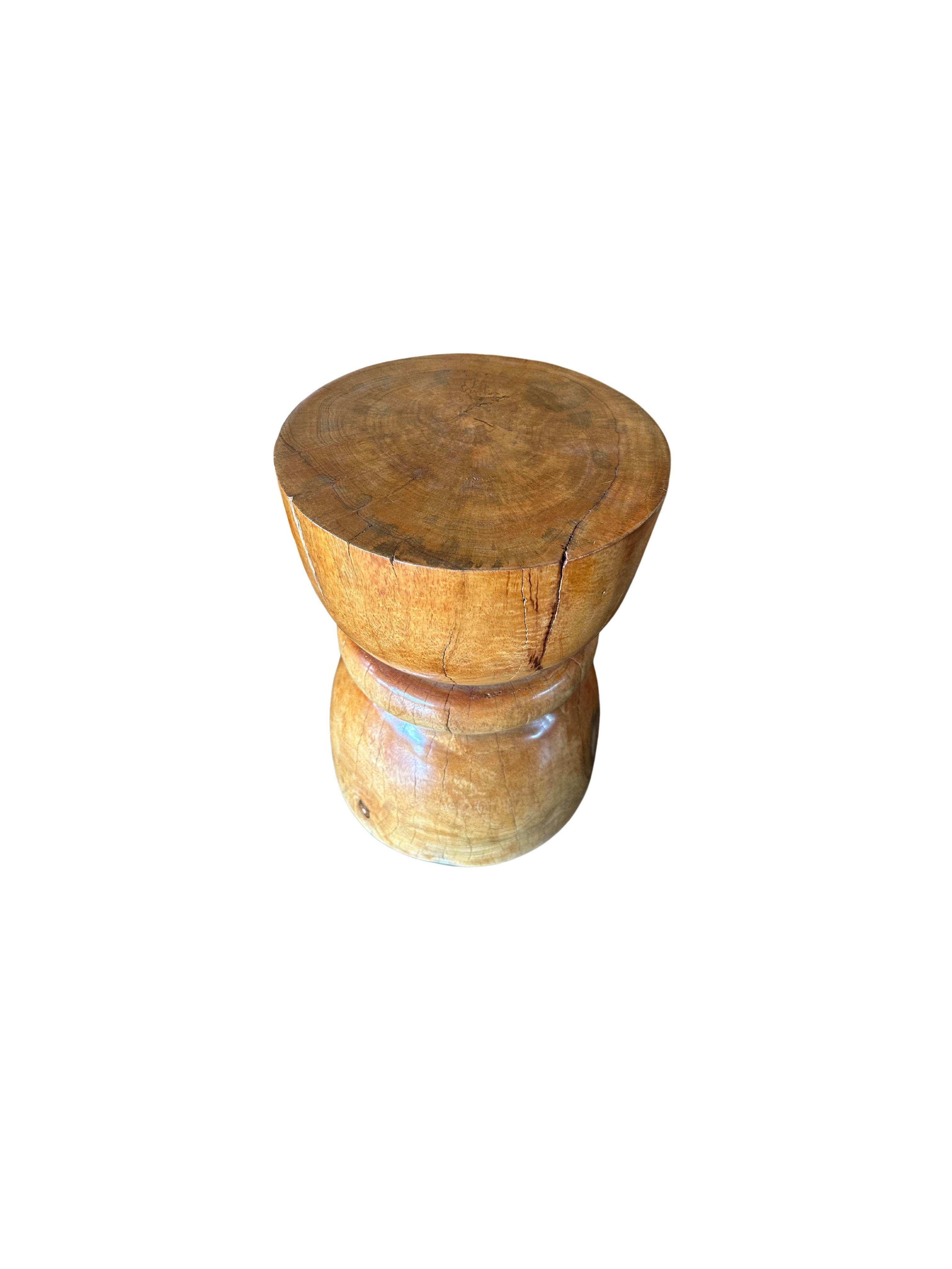 Contemporary Sculptural Side Table Crafted from Solid Mango Wood For Sale