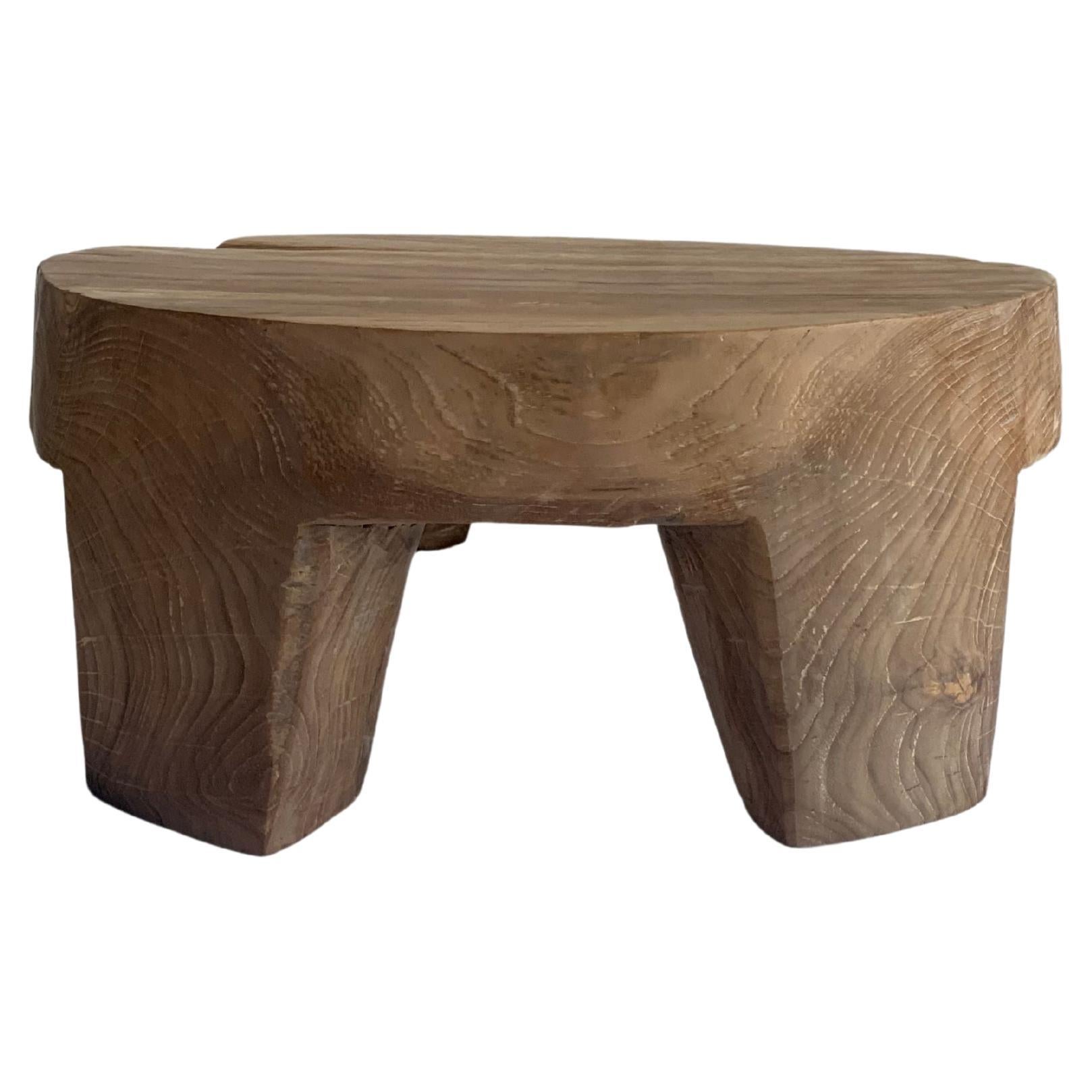 Sculptural Side Table Crafted from Solid Teak Wood  For Sale