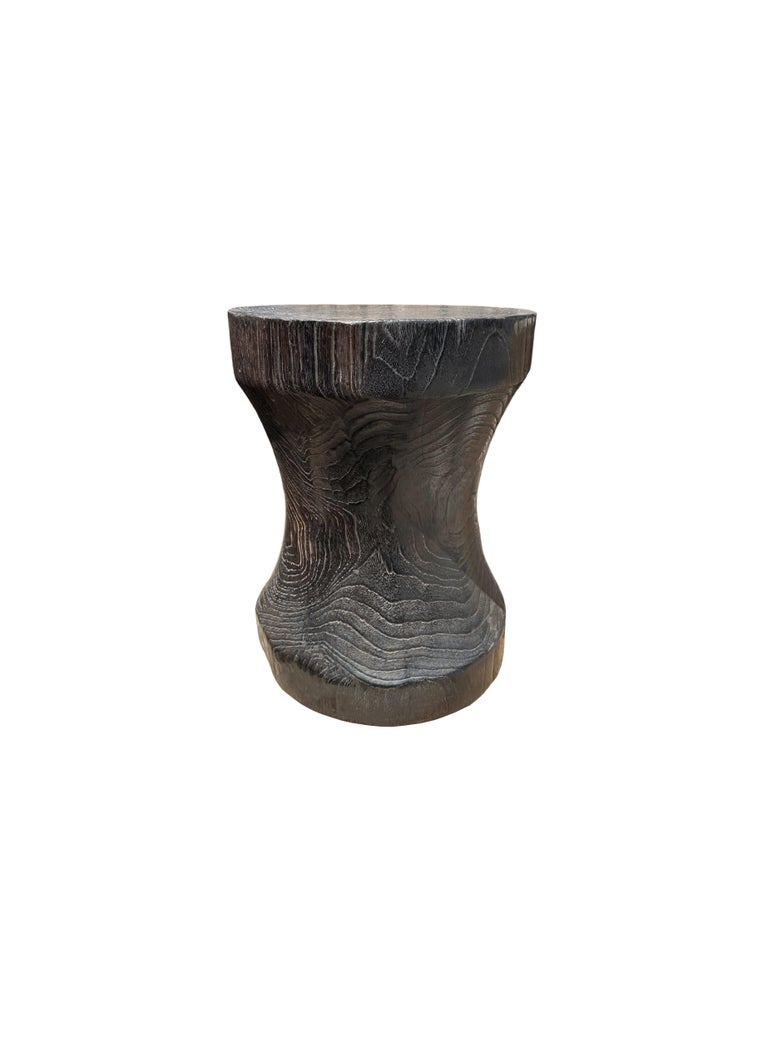Organic Modern Sculptural Side Table Crafted from Teak, Modern Organic, Burnt Finish For Sale
