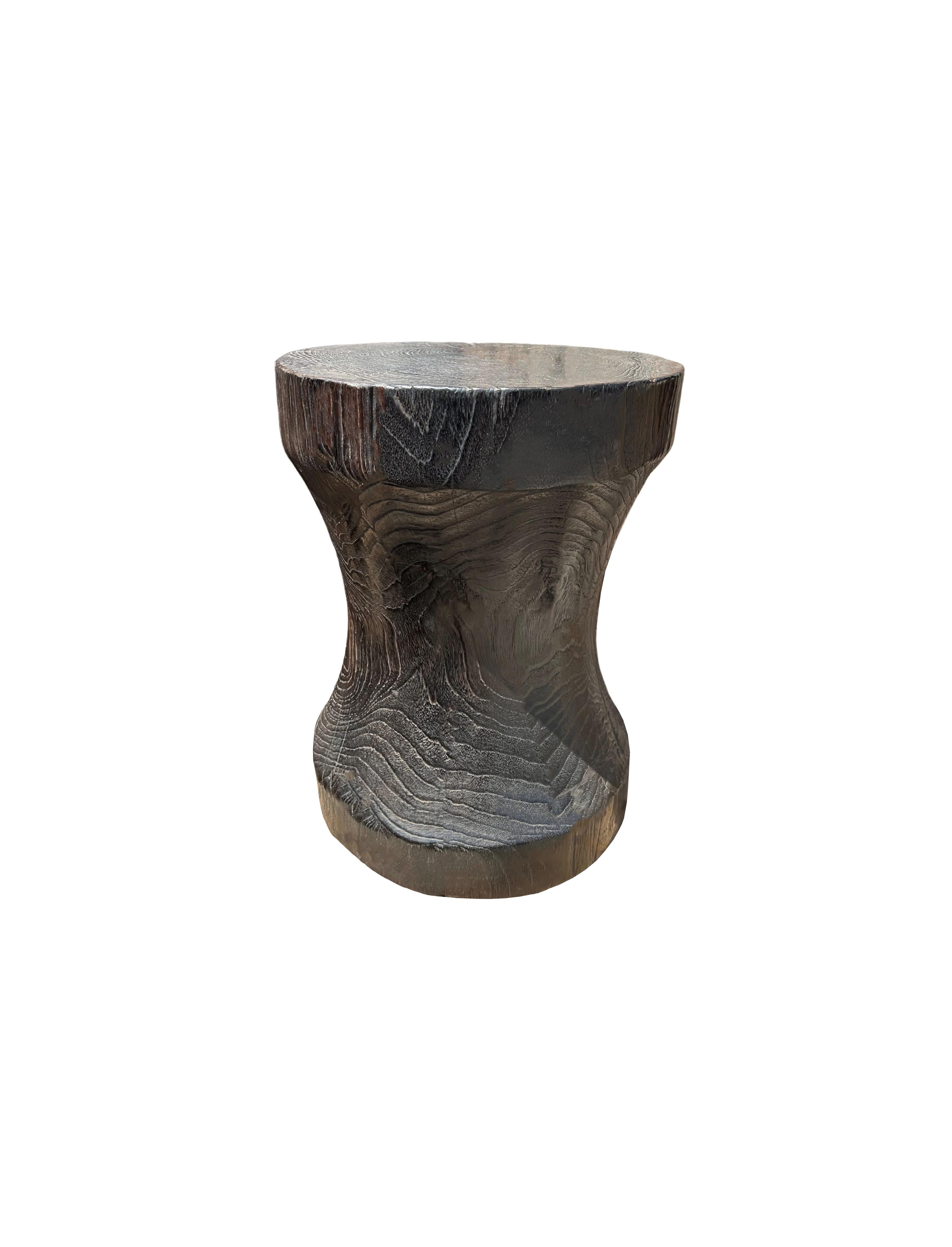 Indonesian Sculptural Side Table Crafted from Teak, Modern Organic, Burnt Finish For Sale
