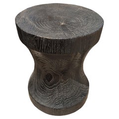 Sculptural Side Table Crafted from Teak, Modern Organic, Burnt Finish