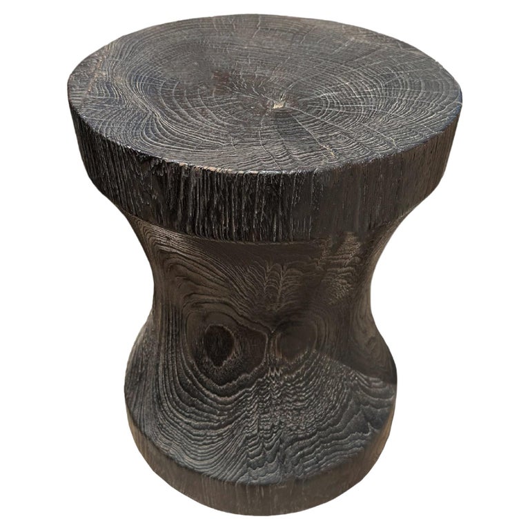Sculptural Side Table Crafted from Teak, Modern Organic, Burnt Finish For Sale