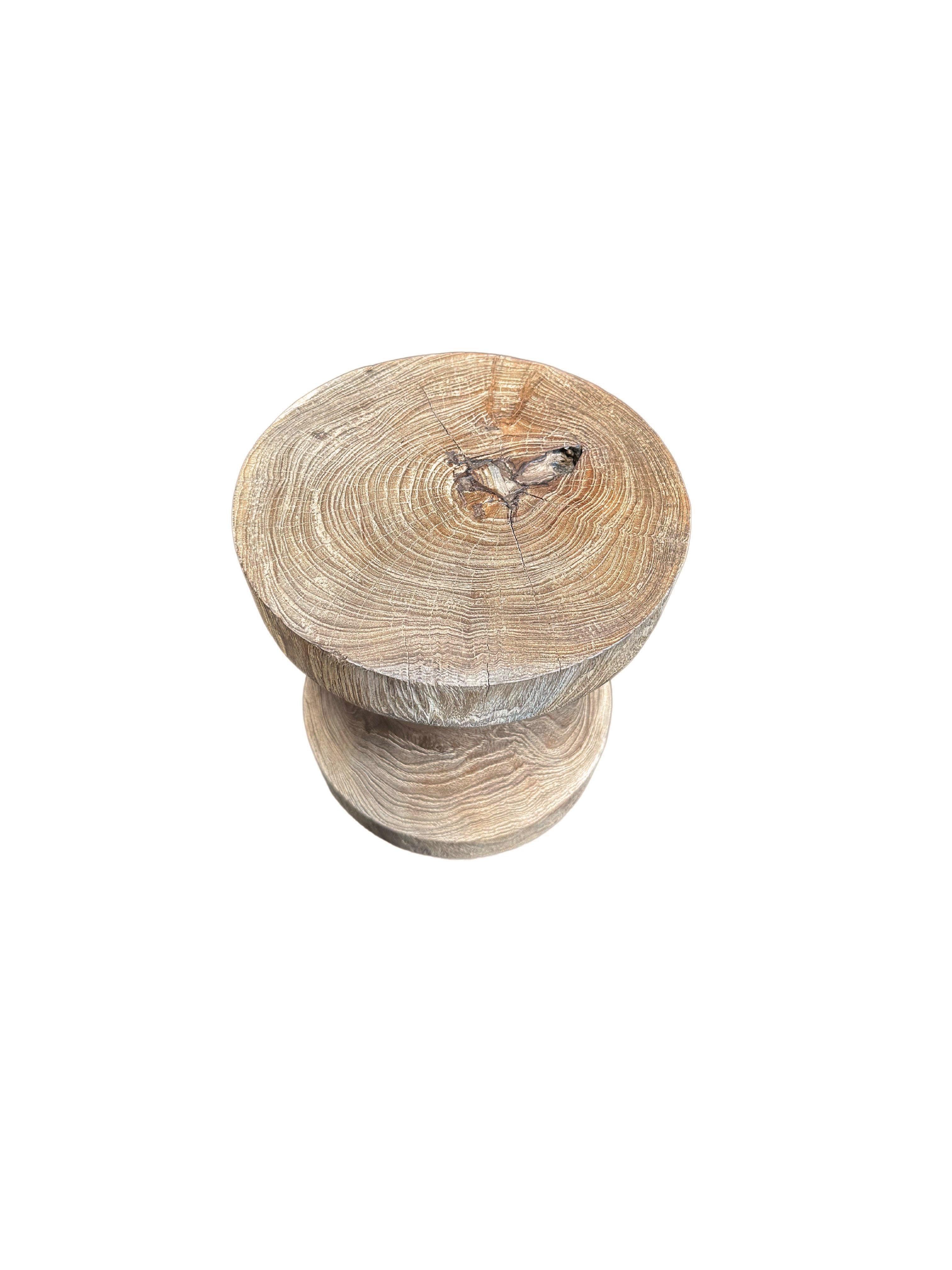 Hand-Crafted Sculptural Side Table Crafted from Teak Wood, With Stunning Textures For Sale