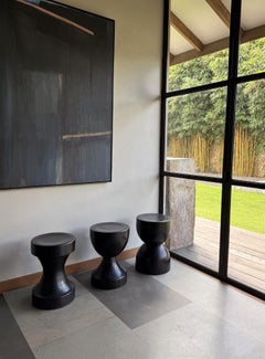 Sculptural Side Table Crafted from Ulin Iron Wood, Burnt Finish, Modern Organic