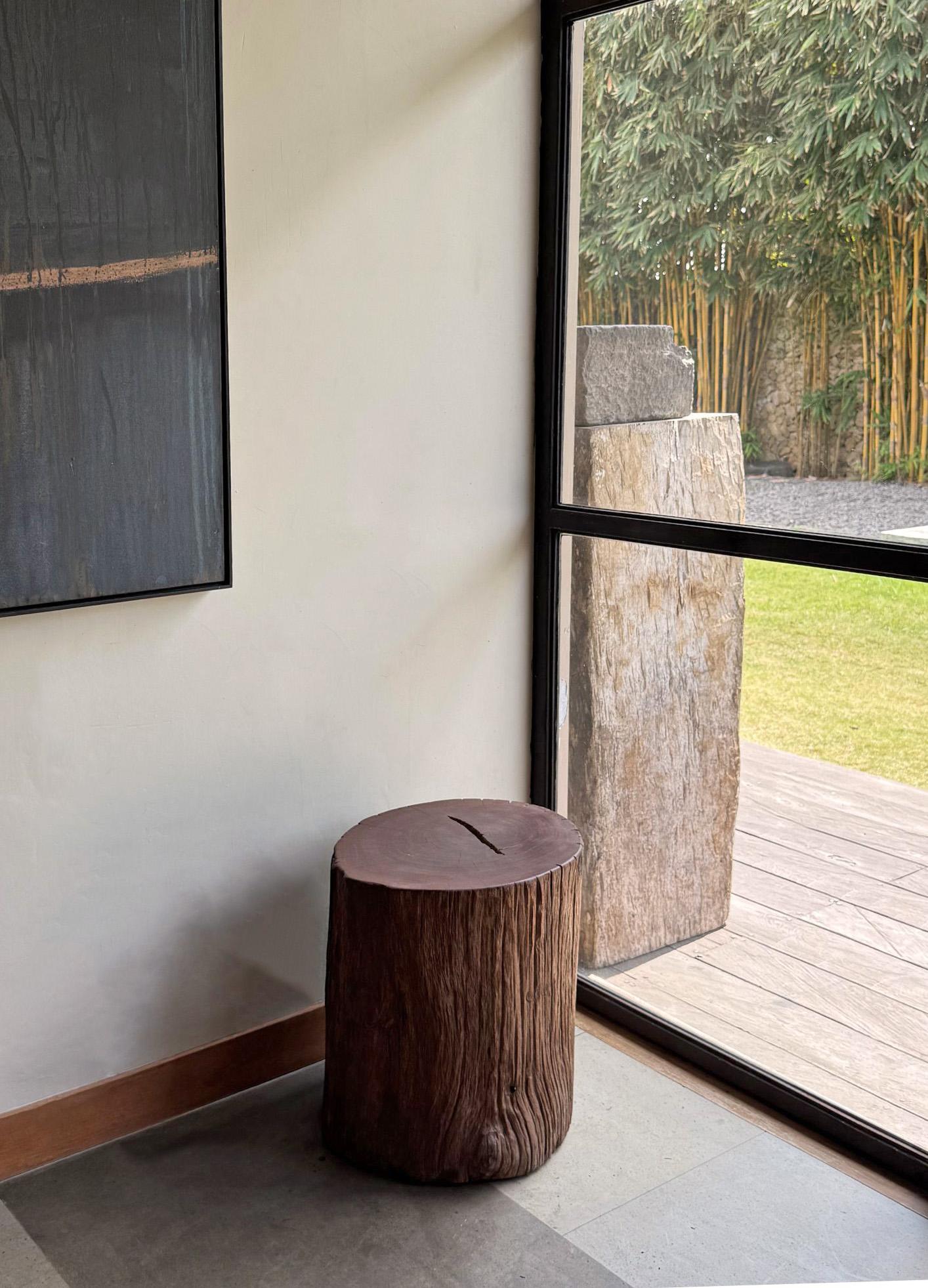 Crafted from resilient ulin wood—also known as Bornean ironwood—this side table is a true statement of natural elegance and durability. Its refined, sculptural form highlights the wood’s organic texture, with flowing grain patterns and rich tonal