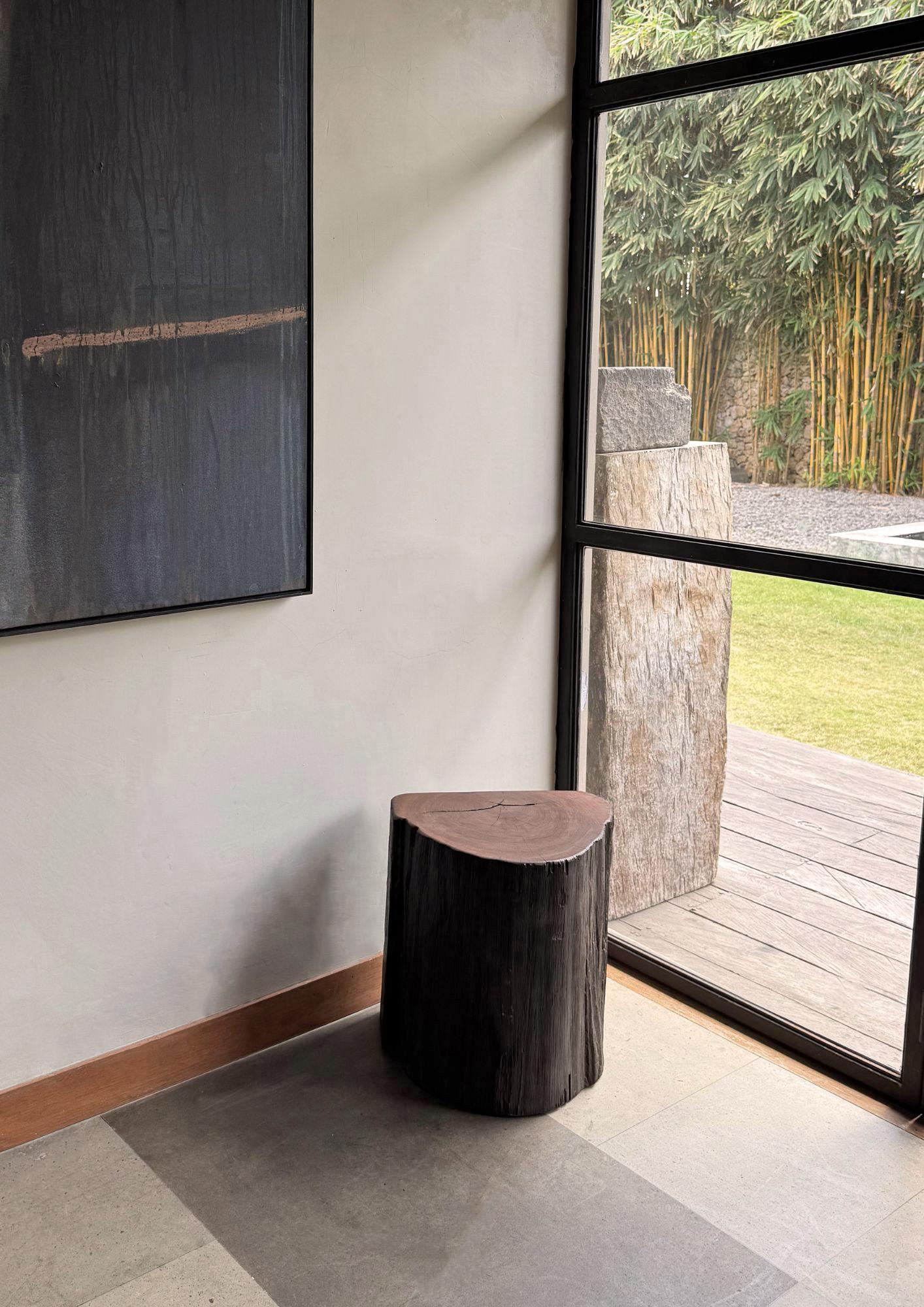 Crafted from resilient ulin wood—also known as Bornean ironwood—this side table is a true statement of natural elegance and durability. Its refined, sculptural form highlights the wood’s organic texture, with flowing grain patterns and rich tonal