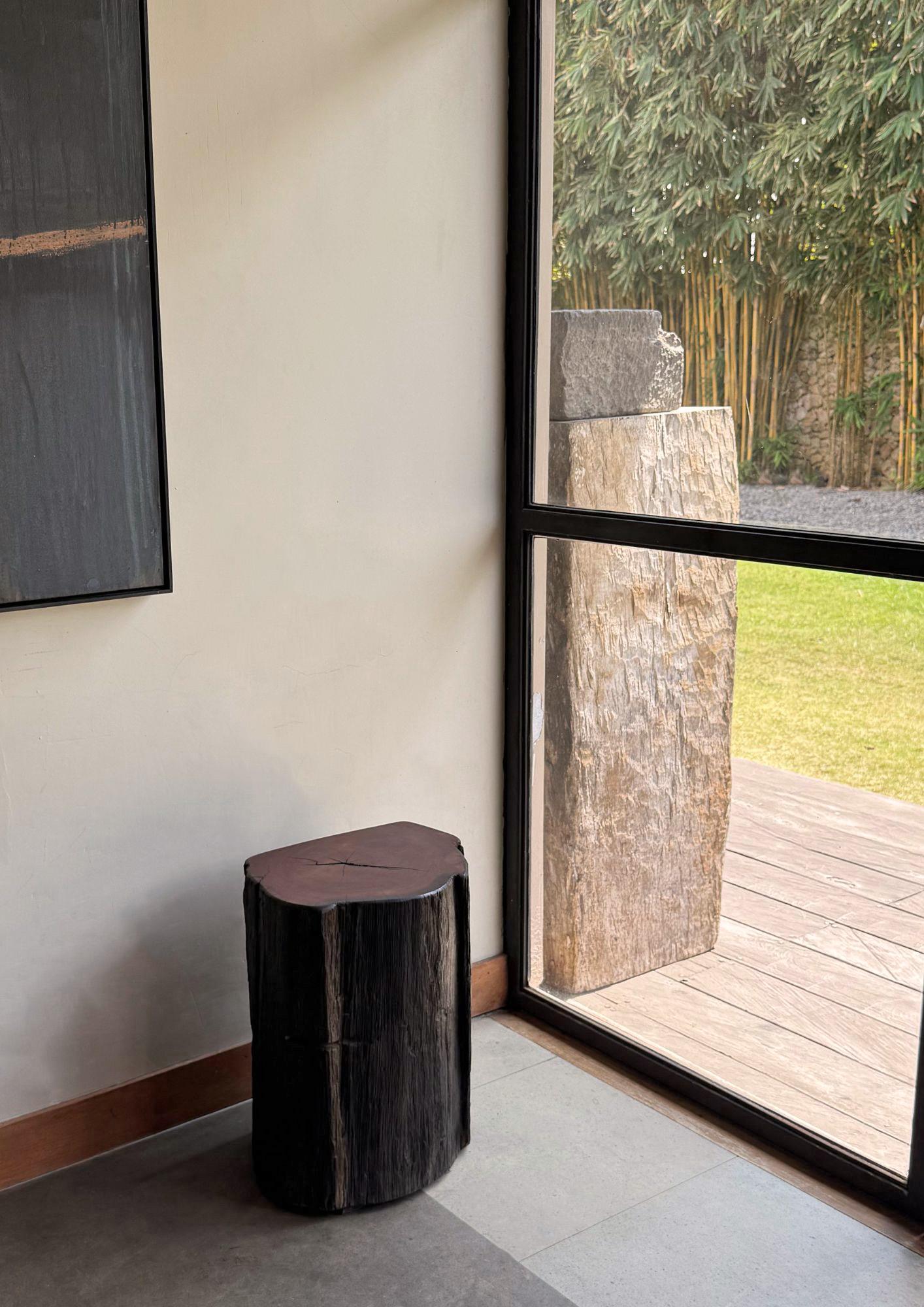 Crafted from resilient ulin wood—also known as Bornean ironwood—this side table is a true statement of natural elegance and durability. Its refined, sculptural form highlights the wood’s organic texture, with flowing grain patterns and rich tonal