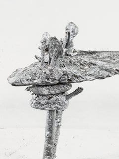 Sculptural Side Table in Pewter and Aluminum Metal 21st Century by Mattia Biagi