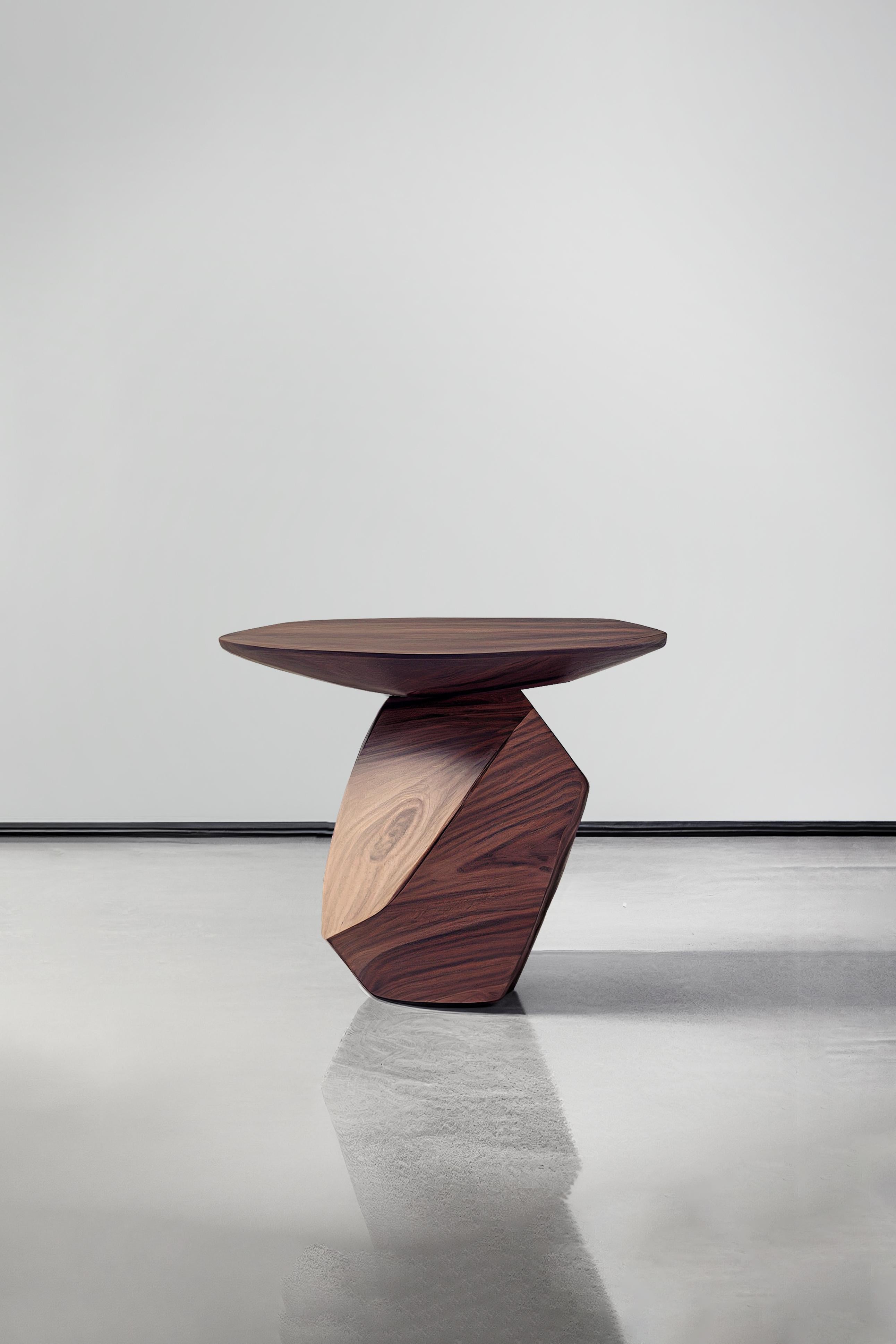 Mexican Artful Design Solace 3: Solid Walnut Auxiliary Table with Unique Wood Grain For Sale