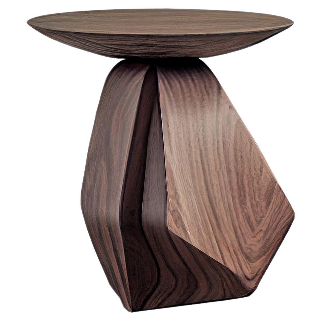 Organic Shape Solace 7: Circular Solid Walnut Side Table, Art Meets Function For Sale