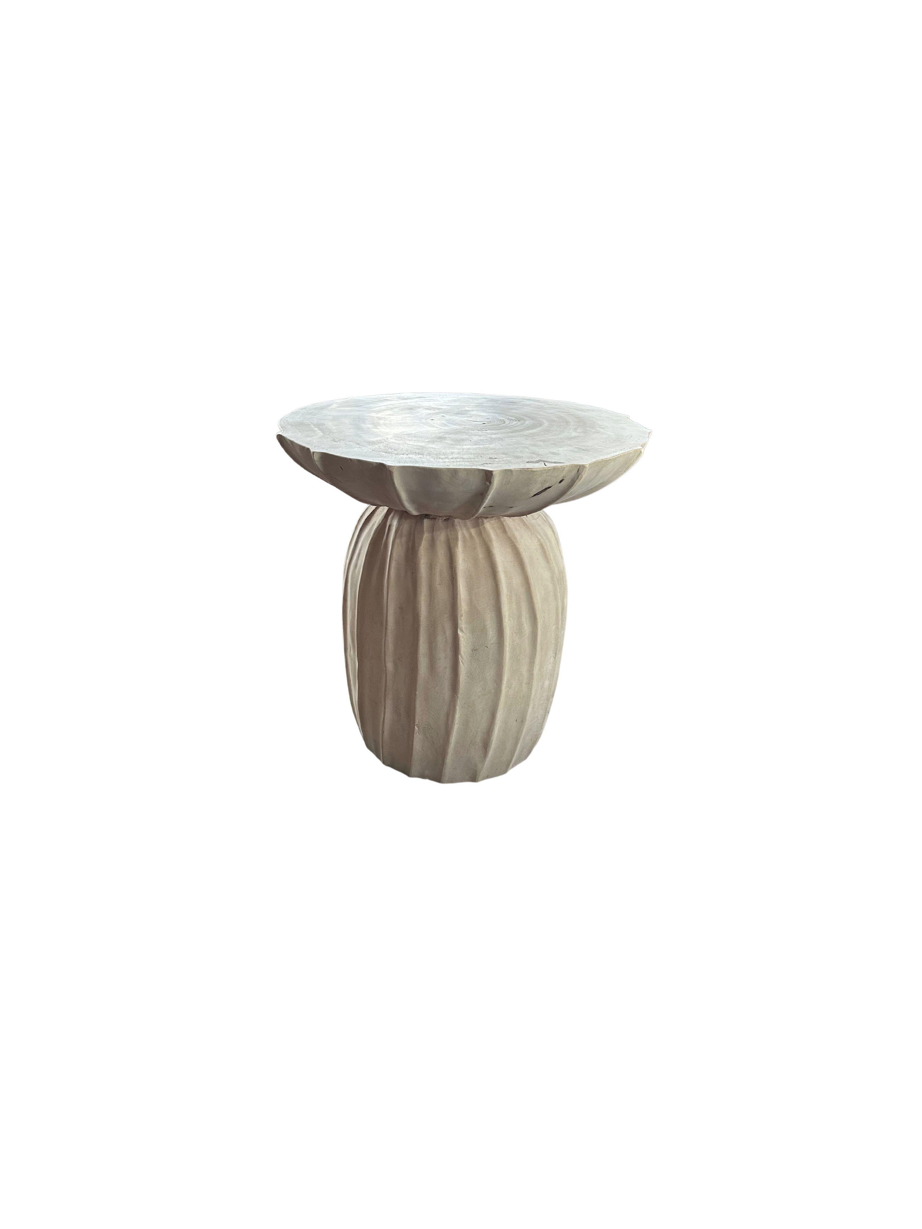 Organic Modern Sculptural Side Table Mango Wood Bleached Finish For Sale