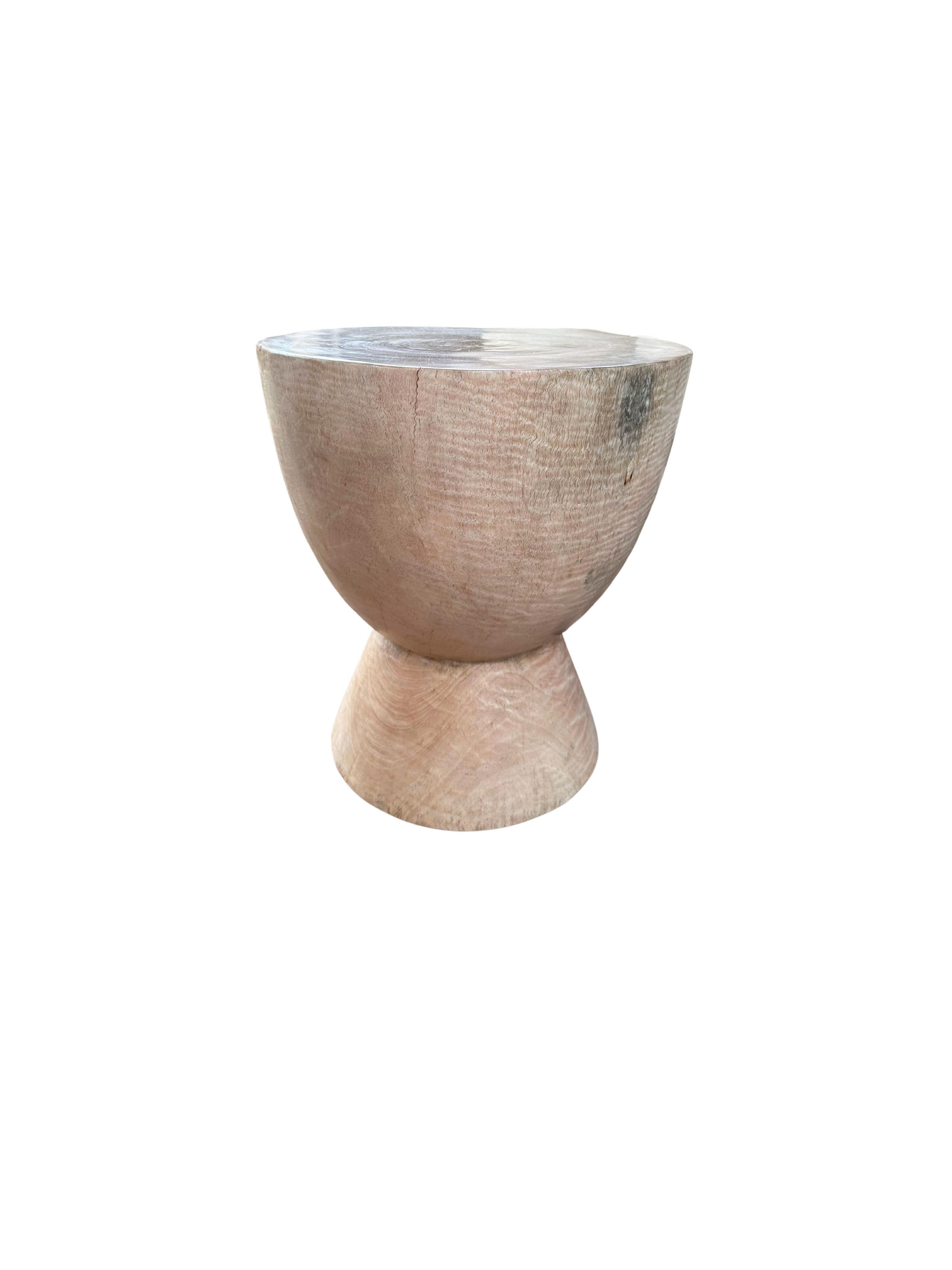 Organic Modern Sculptural Side Table Mango Wood Bleached Finish For Sale