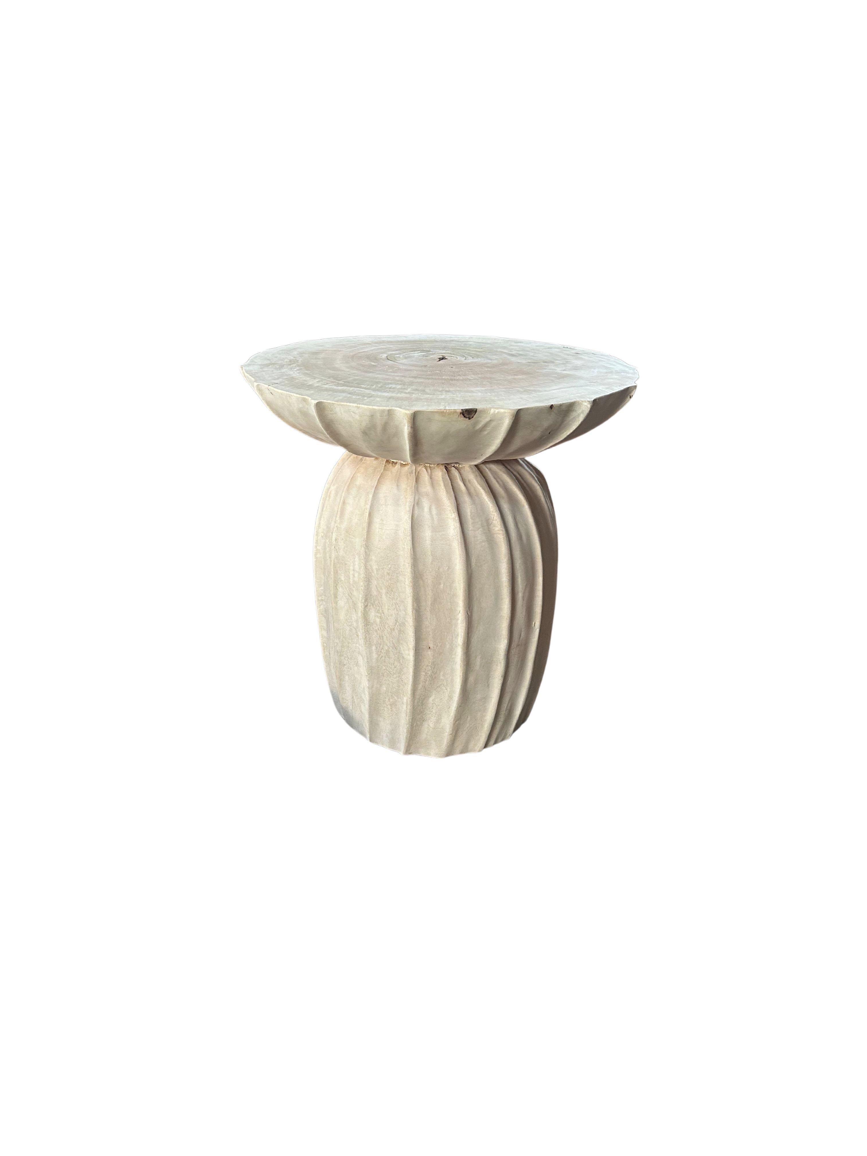 Hand-Crafted Sculptural Side Table Mango Wood Bleached Finish For Sale