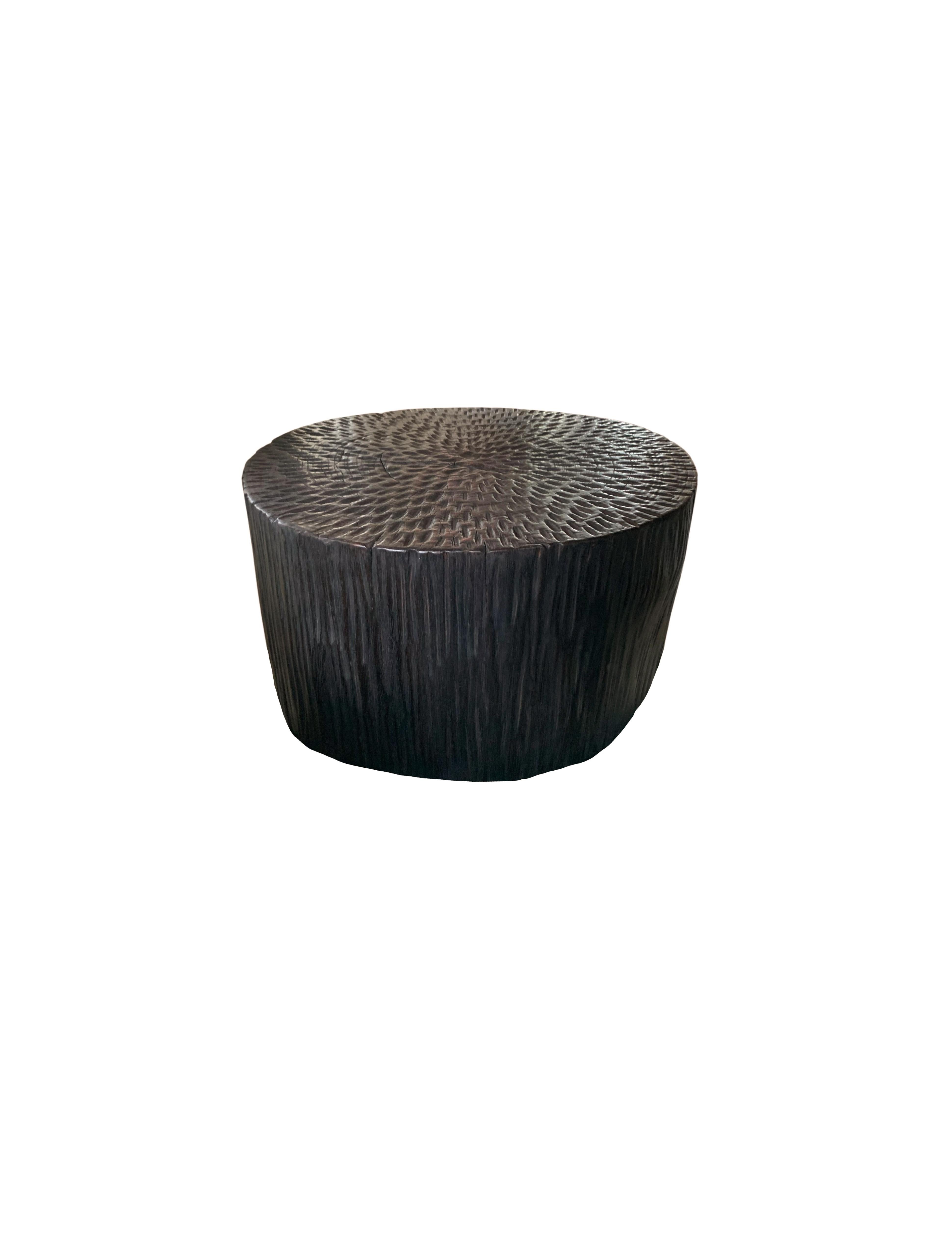 Indonesian Sculptural Side Table Mango Wood, Hand-Hewn Detailing Modern Organic For Sale