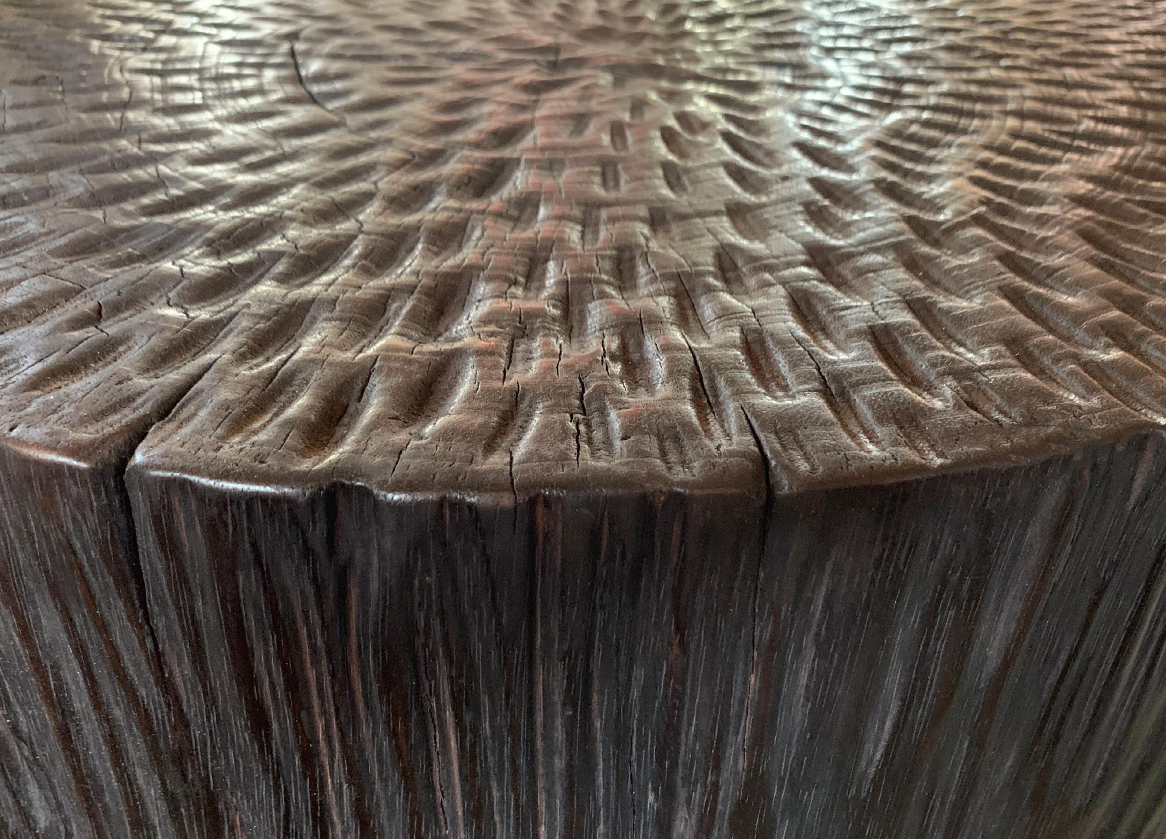 Contemporary Sculptural Side Table Mango Wood, Hand-Hewn Detailing Modern Organic For Sale