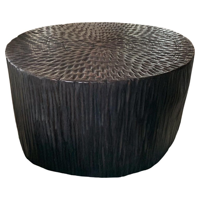 Sculptural Side Table Mango Wood, Hand-Hewn Detailing Modern Organic For Sale