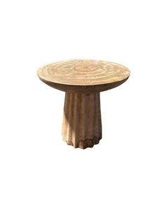 Hand-Crafted Round Side Table in Mango Wood, Organic Modern Style