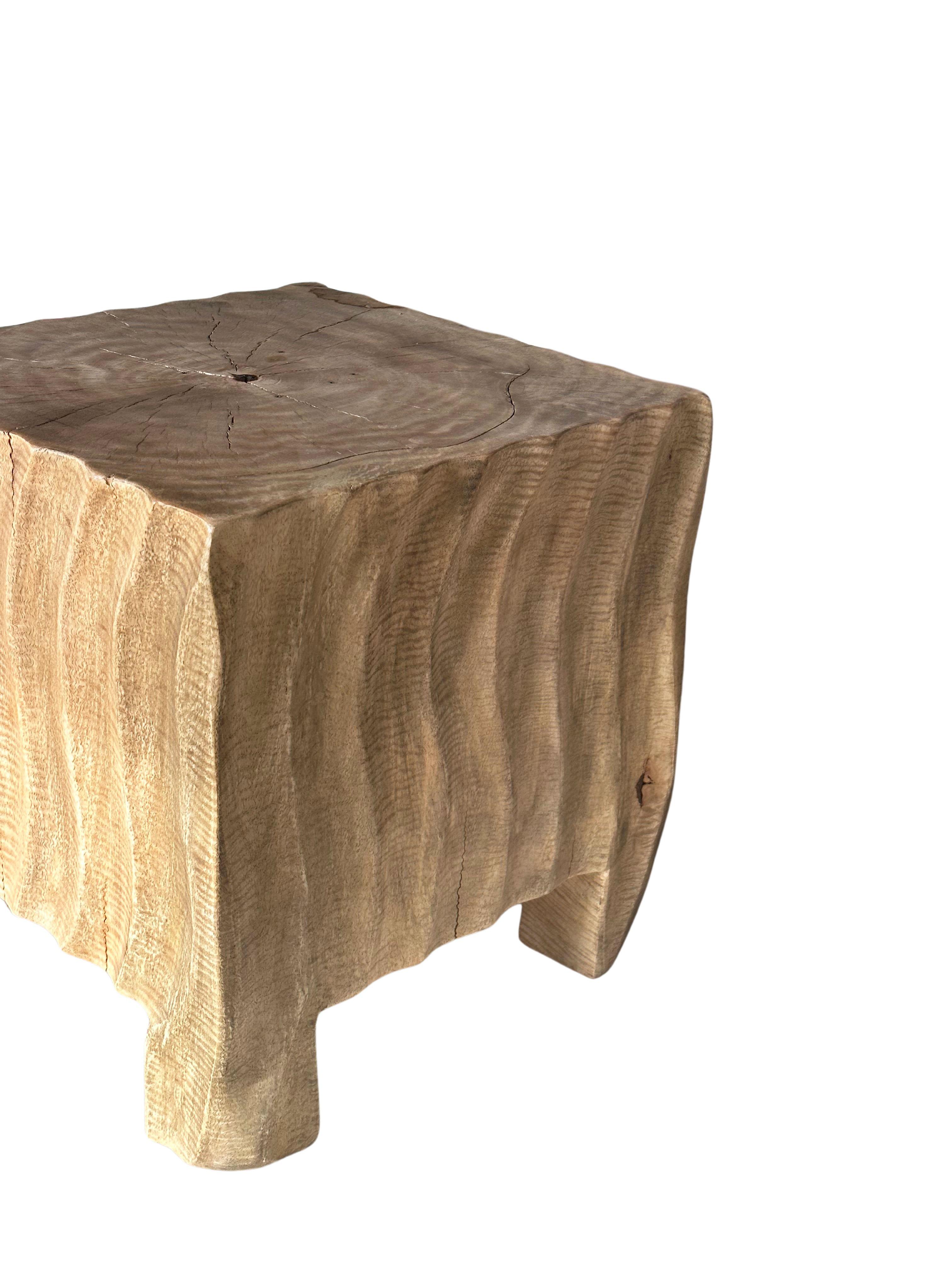 Organic Modern Sculptural Side Table Mango Wood Natural Finish For Sale