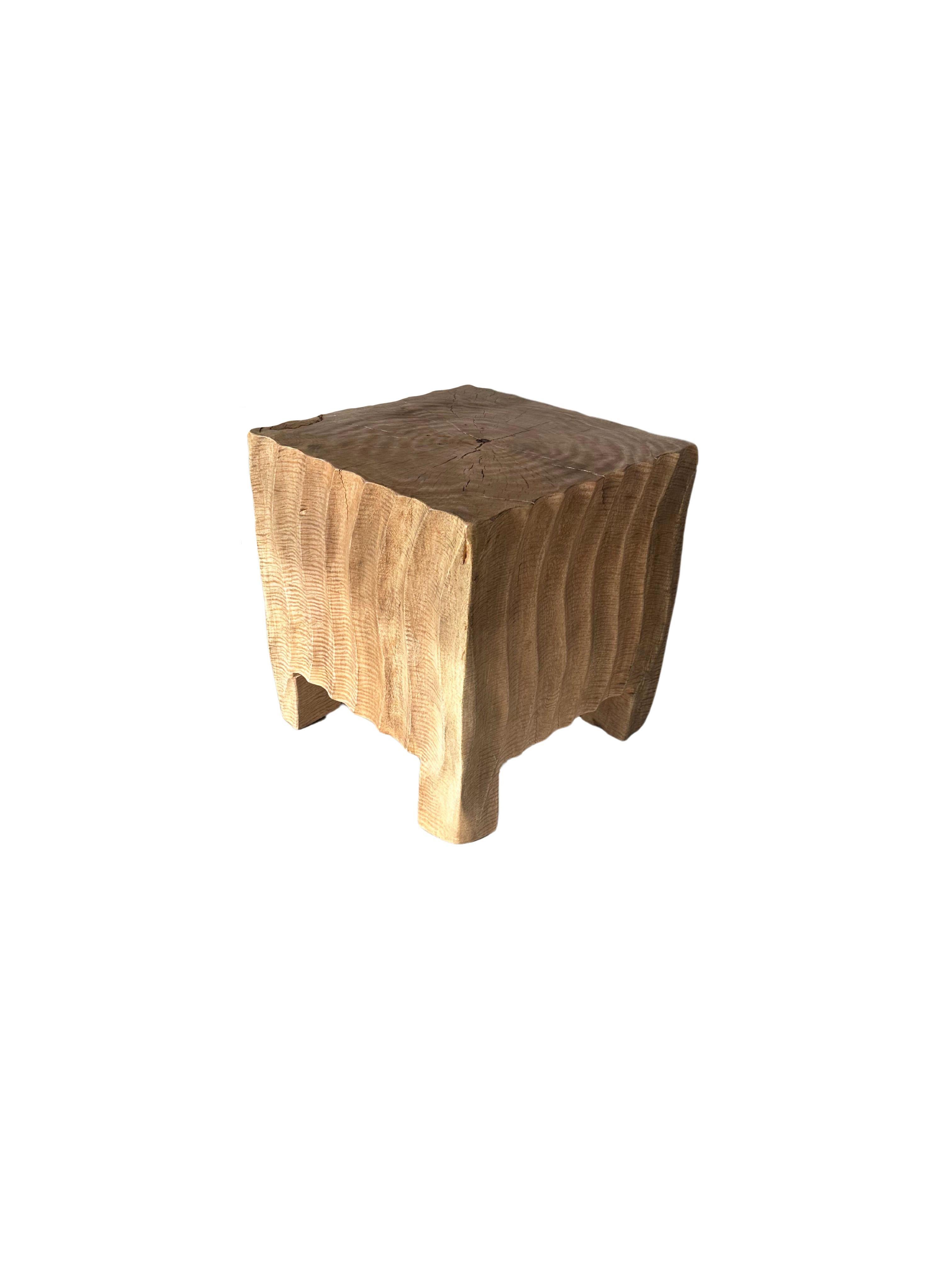 Hand-Crafted Sculptural Side Table Mango Wood Natural Finish For Sale