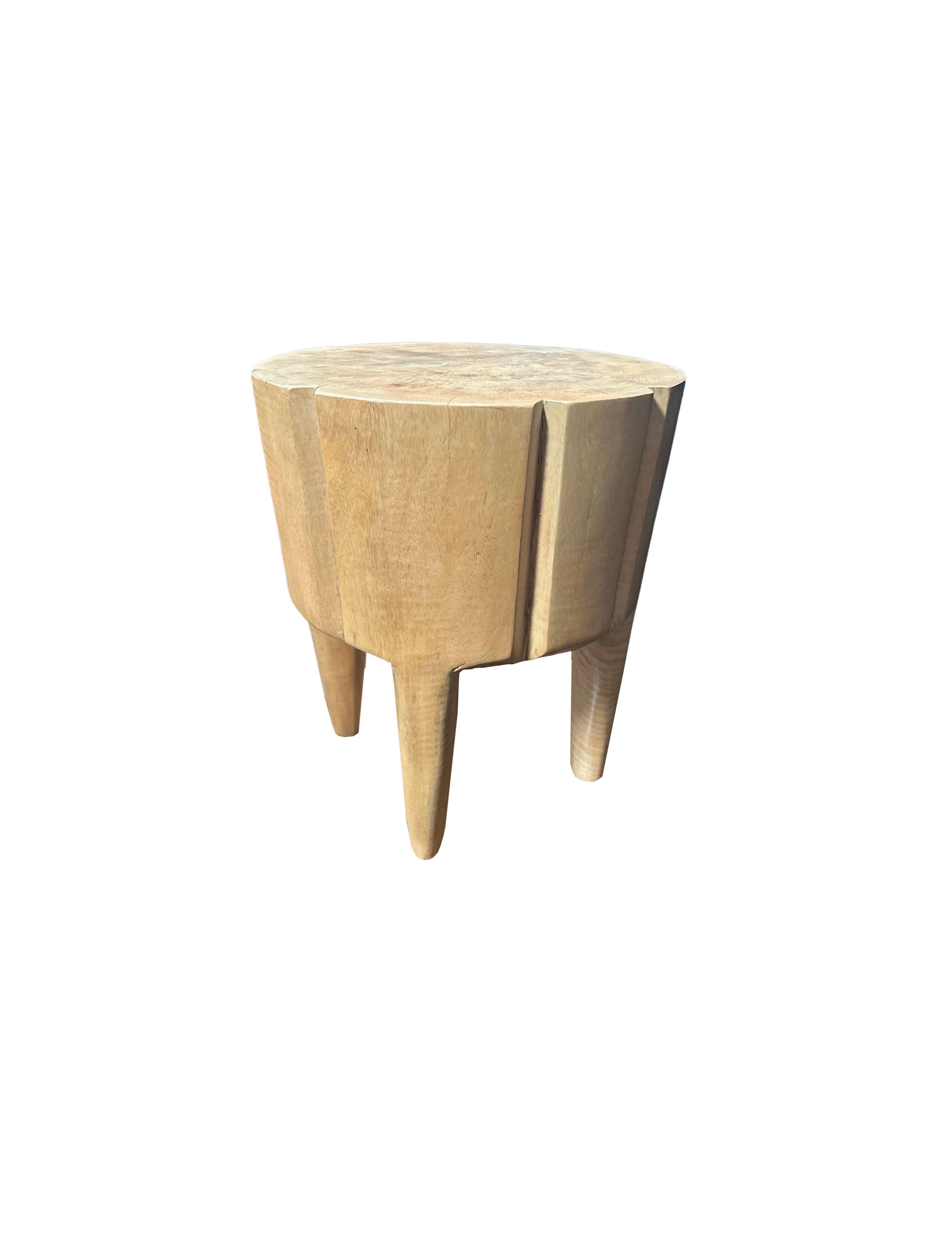 Hand-Crafted Sculptural Side Table Mango Wood Natural Finish For Sale