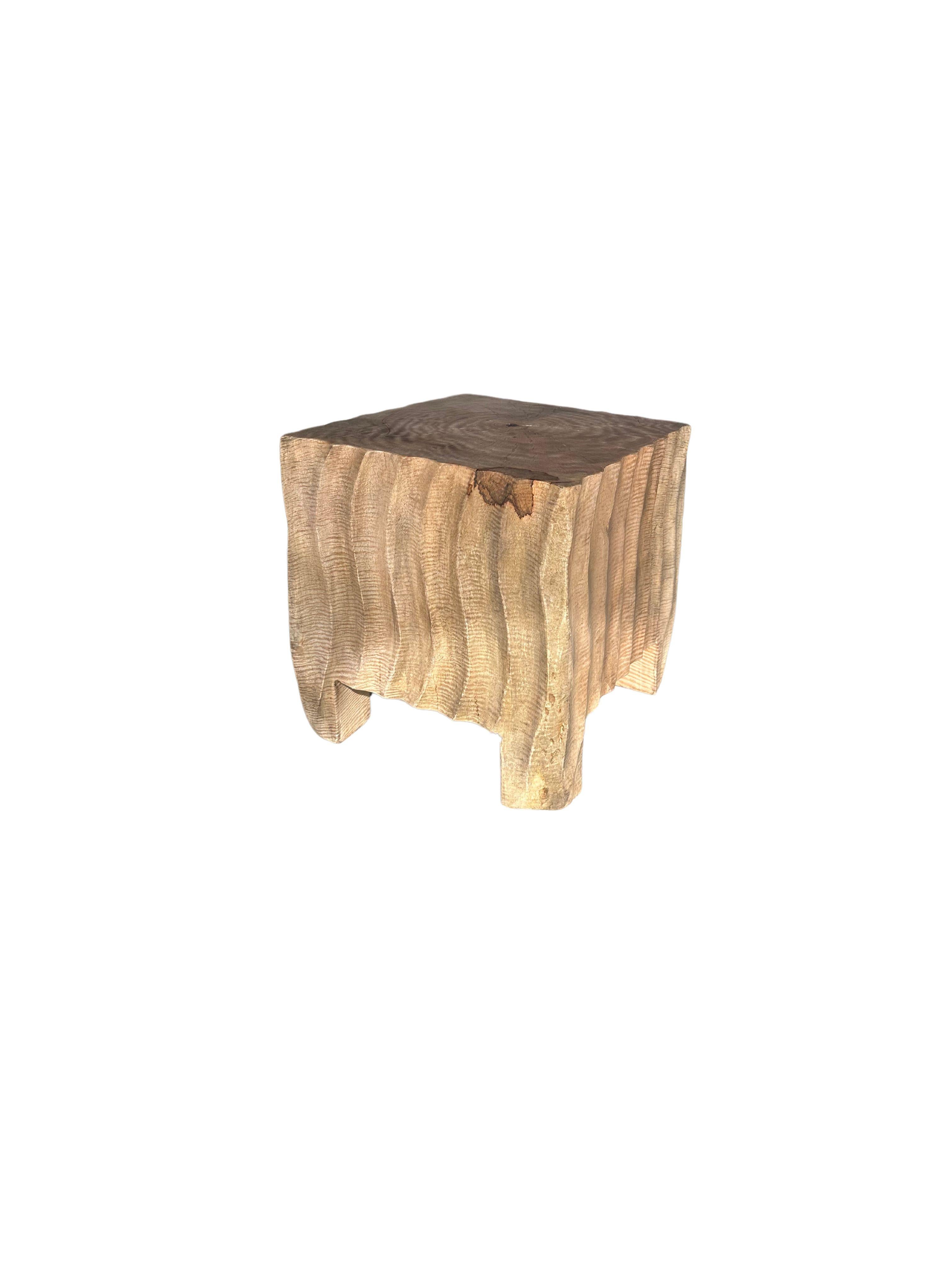 Contemporary Sculptural Side Table Mango Wood Natural Finish For Sale