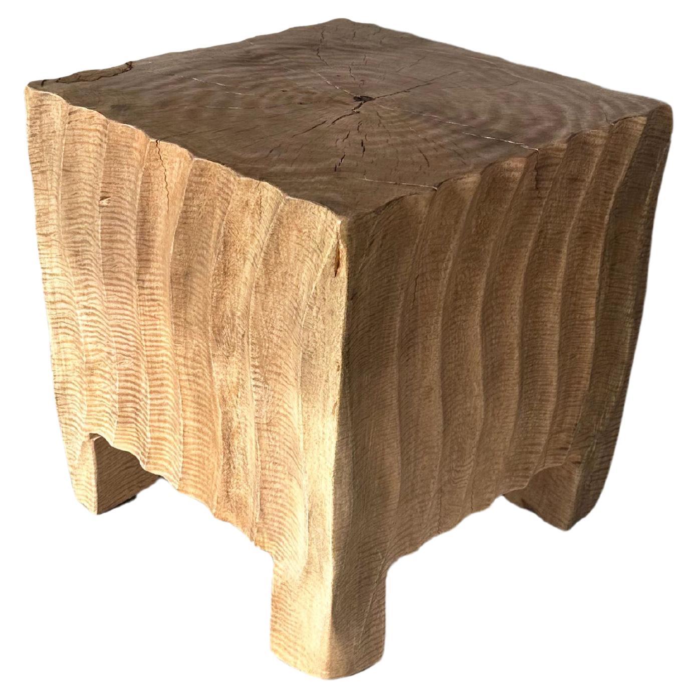 Sculptural Side Table Mango Wood Natural Finish For Sale