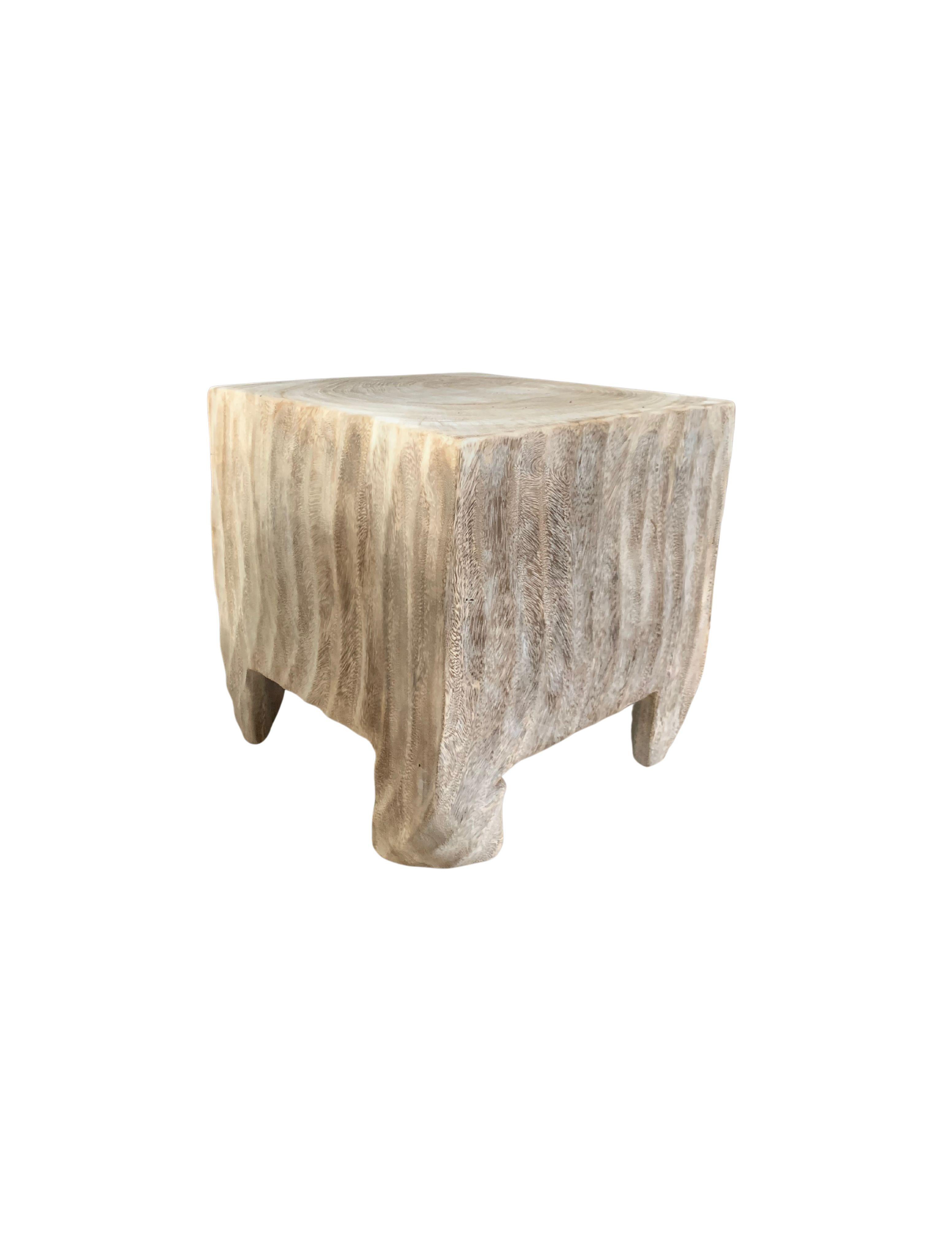 Indonesian Sculptural Side Table Mango Wood Sanded Finish For Sale