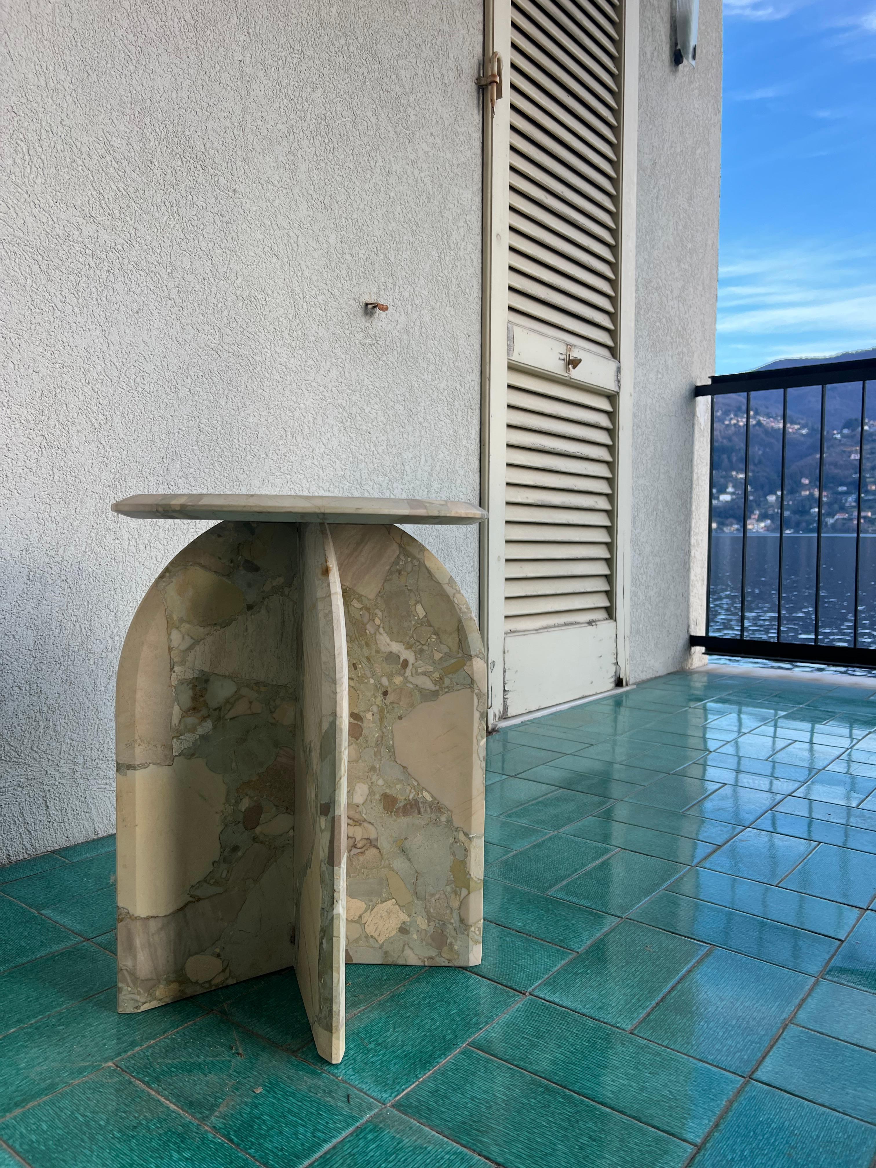 Sculptural side table  Palladio in Breccia Marble, Italian Collectible Design For Sale 5