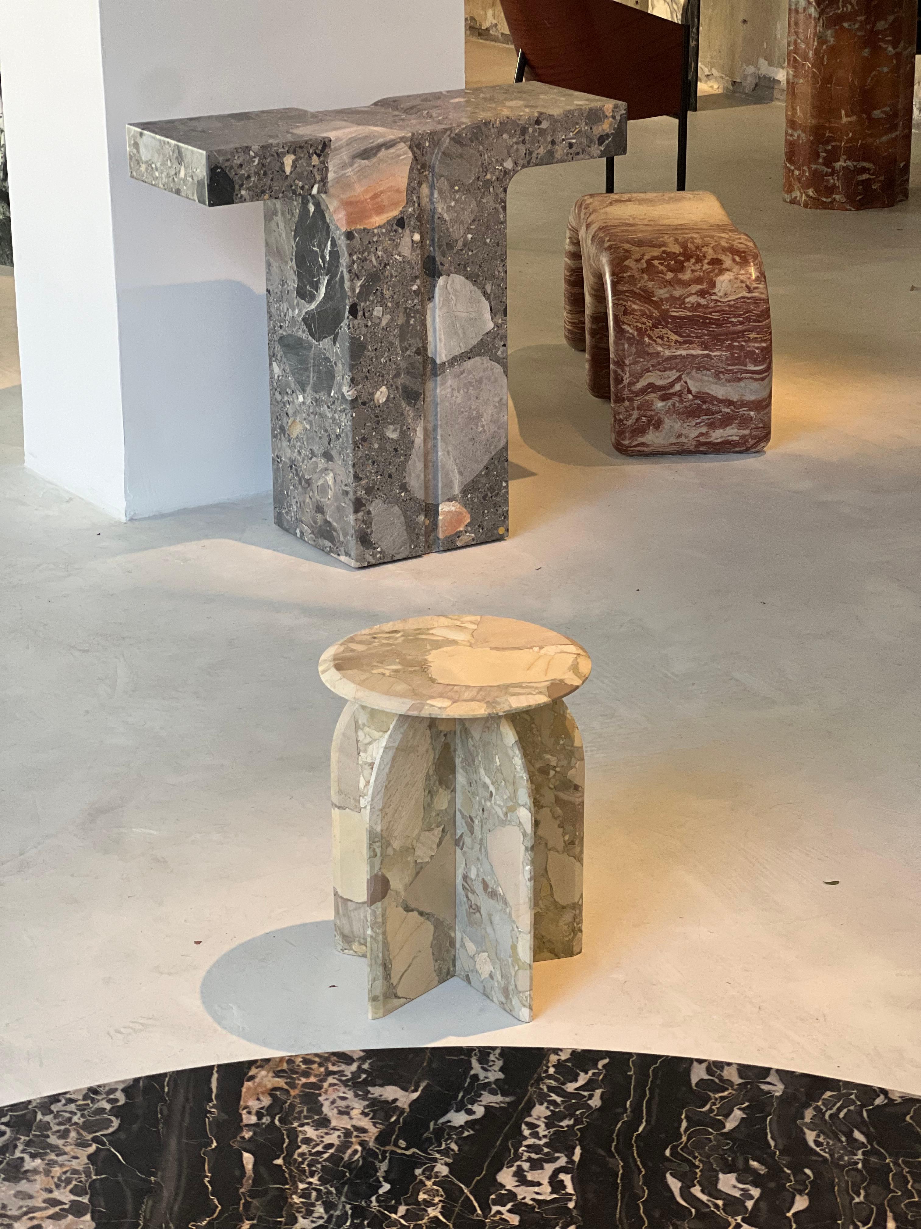 Modern Sculptural side table  Palladio in Breccia Marble, Italian Collectible Design For Sale