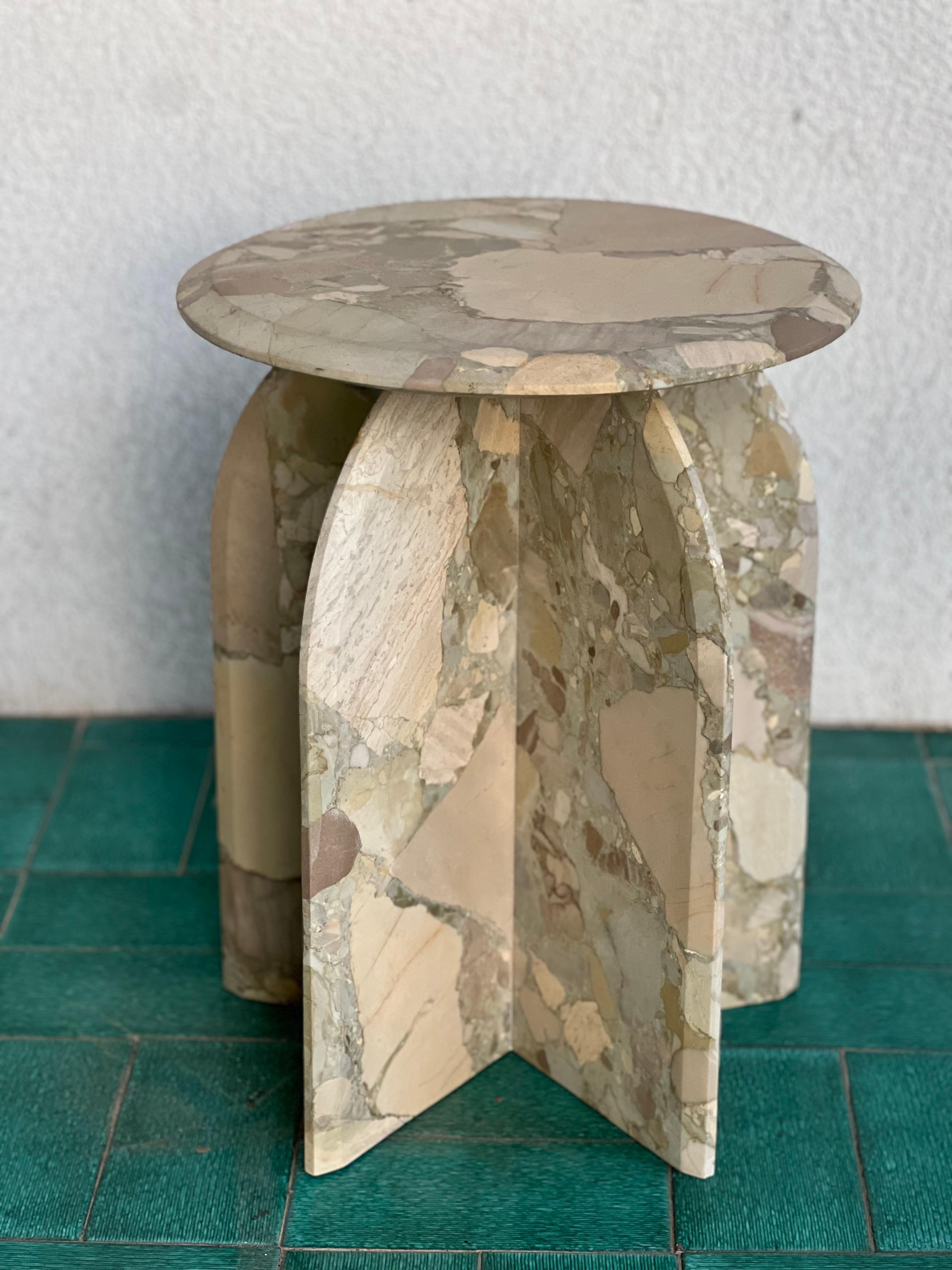 Contemporary Sculptural side table  Palladio in Breccia Marble, Italian Collectible Design For Sale