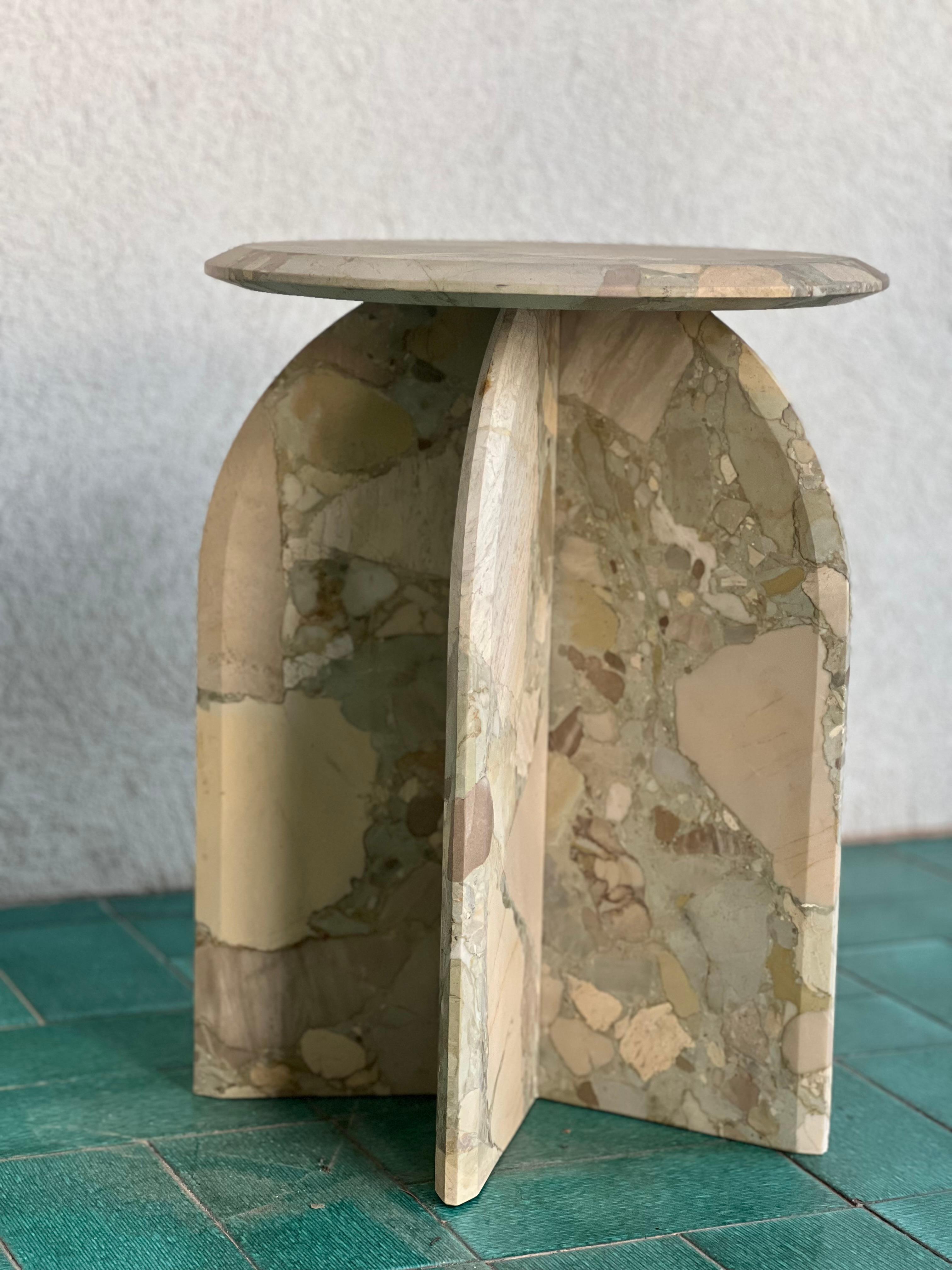 Sculptural side table  Palladio in Breccia Marble, Italian Collectible Design For Sale 1