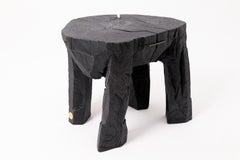 Sculptural Side Table, Rustic, Burnt Black Wood, Carved, Handmade, Logniture
