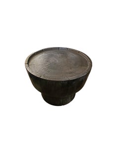 Sculptural Side Table Solid Mango Wood, Burnt Finish