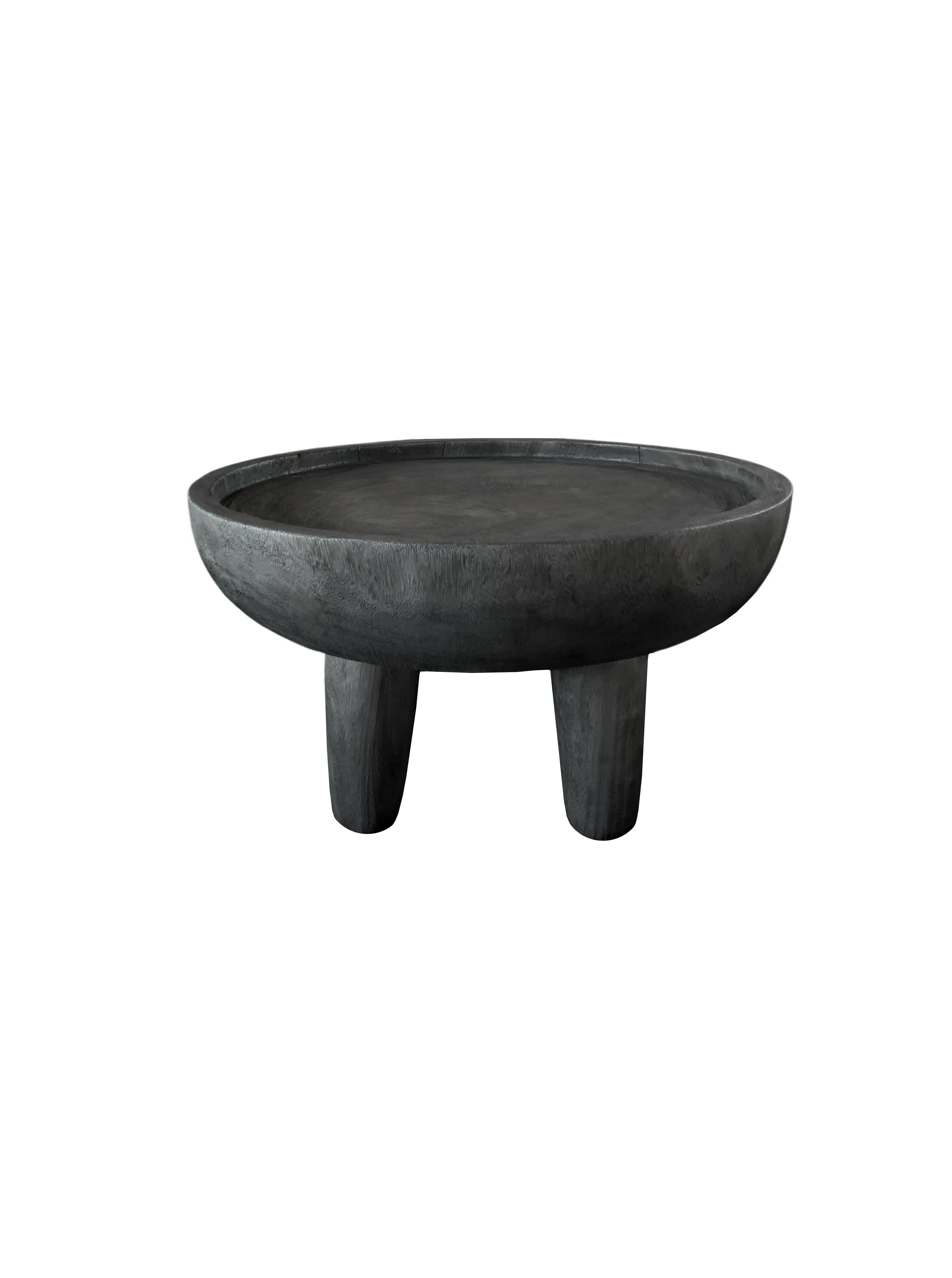 Organic Modern Sculptural Side Table Solid Mango Wood, Burnt Finish For Sale