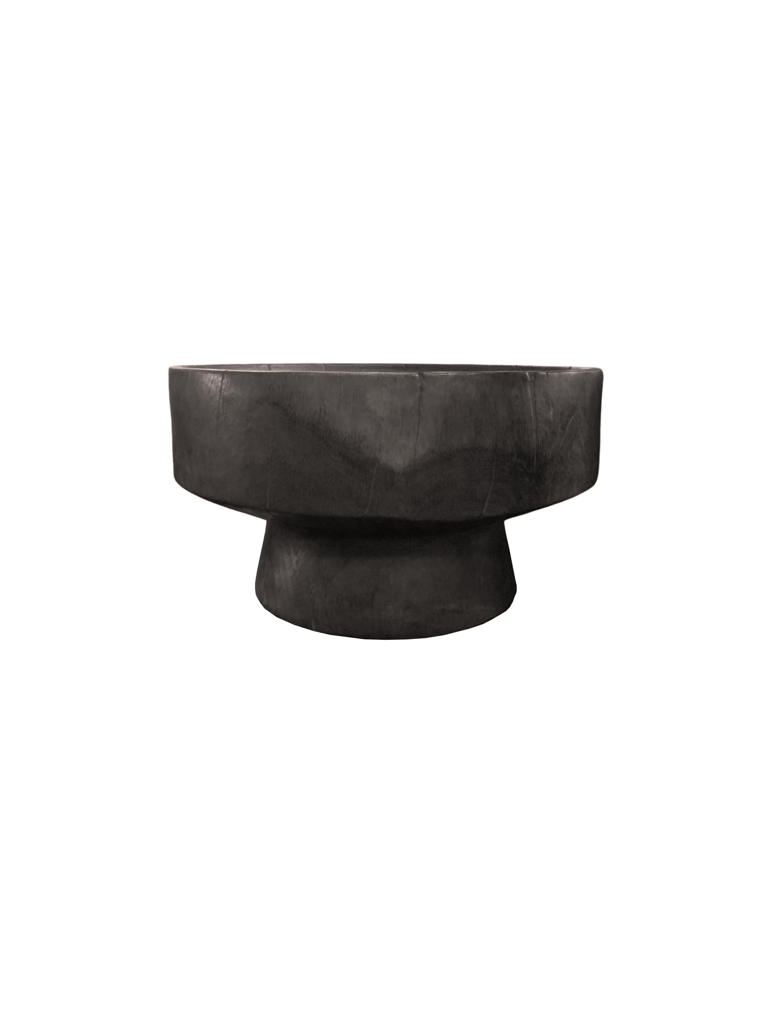 Indonesian Sculptural Round Table: Solid Mango Wood, Burnt Finish, Modern Organic For Sale