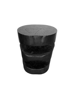 Sculptural Side Table Solid Mango Wood Burnt Finish Modern Organic