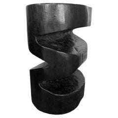Sculptural Side Table Solid Mango Wood Burnt Finish Modern Organic