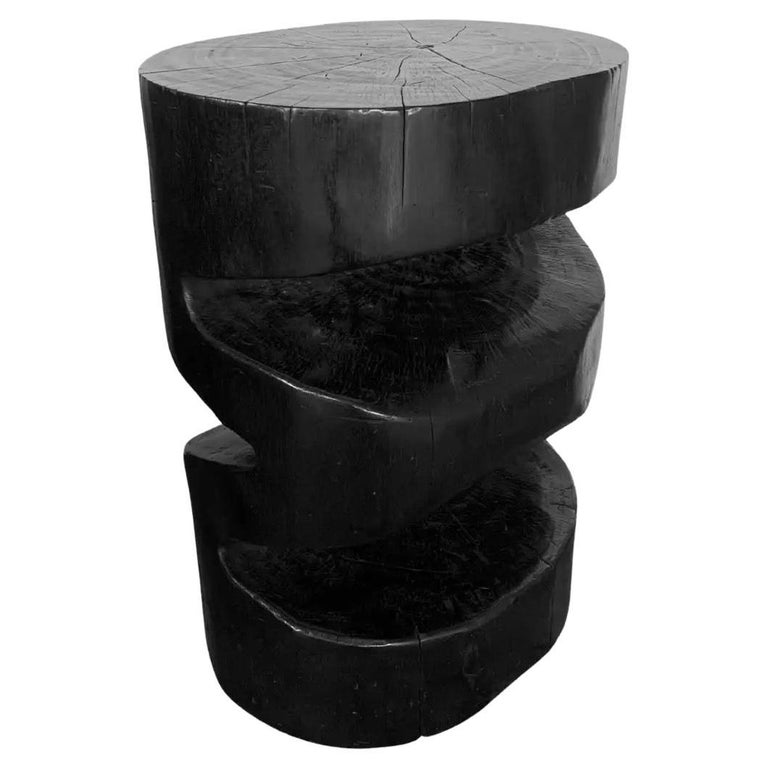 Sculptural Side Table Solid Mango Wood Burnt Finish Modern Organic For