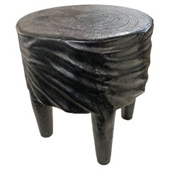 Sculptural Side Table Solid Mango Wood, Carved Detailing & Burnt Finish