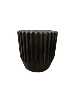 Sculptural Side Table, Solid Mango Wood, Carved Ribbed Detailing & Burnt Finish