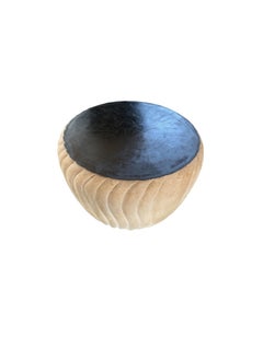 Sculptural Side Table Solid Mango Wood, Carved Ribbed Detailing